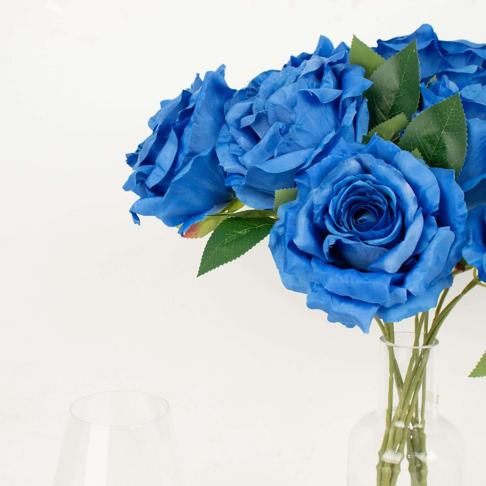 2 Bushes 17 Royal Blue Premium Silk Jumbo Rose Flower Bouquet, High Quality Artificial Wedding Floral Arrangements