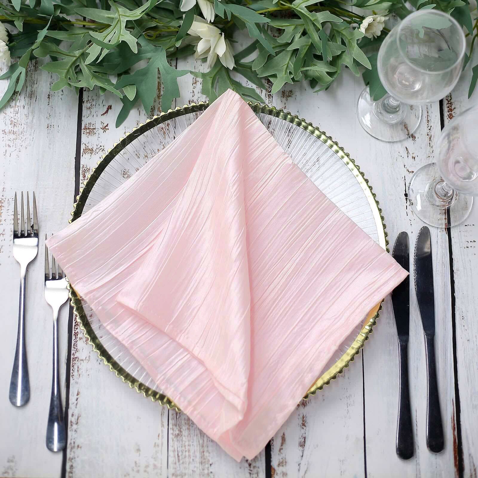 5 Pack Taffeta 20x20 Napkins Blush - Accordion Crinkle Dinner Napkins