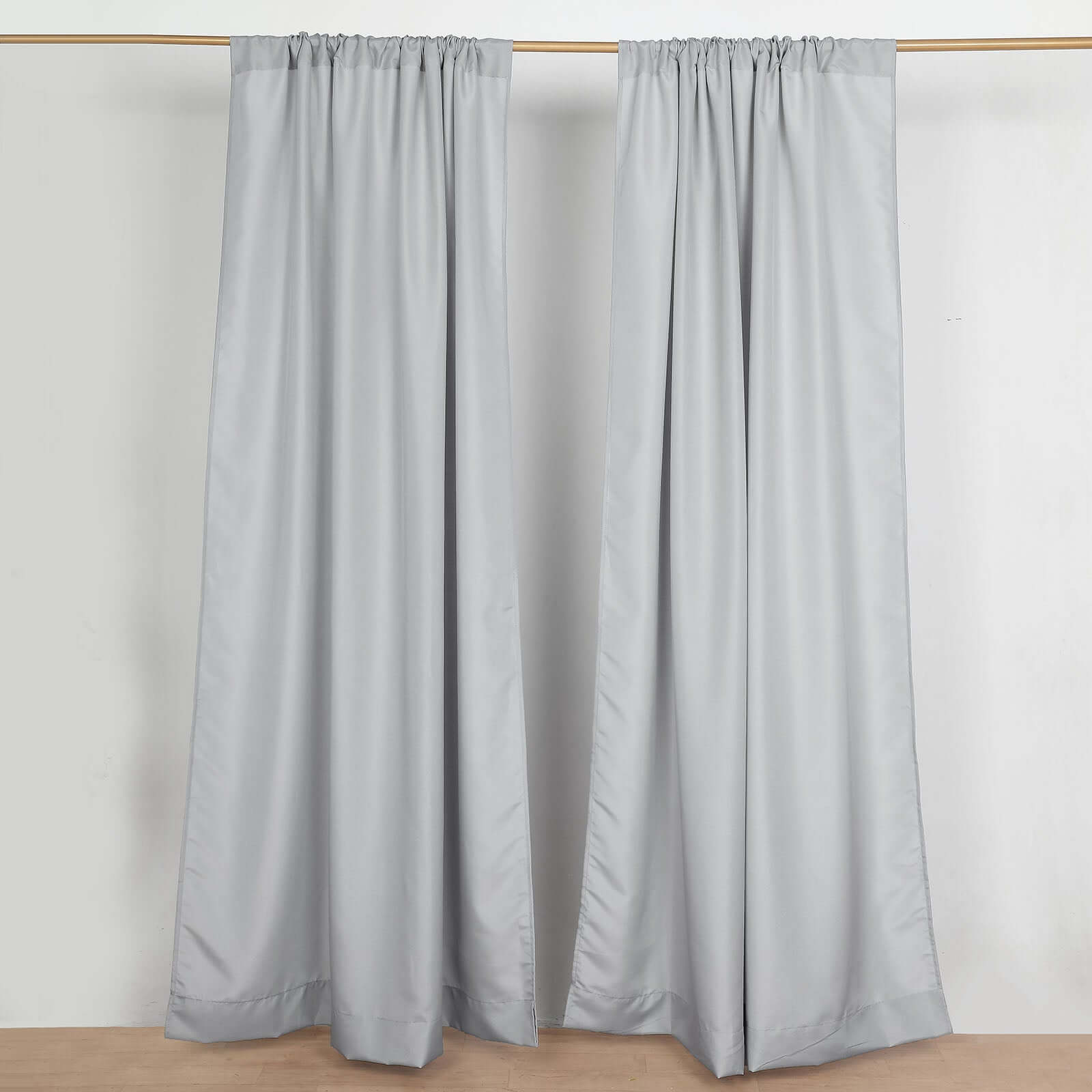 2 Pack Silver Polyester Event Curtain Drapes, 10ftx8ft Backdrop Event Panels With Rod Pockets 130 GSM