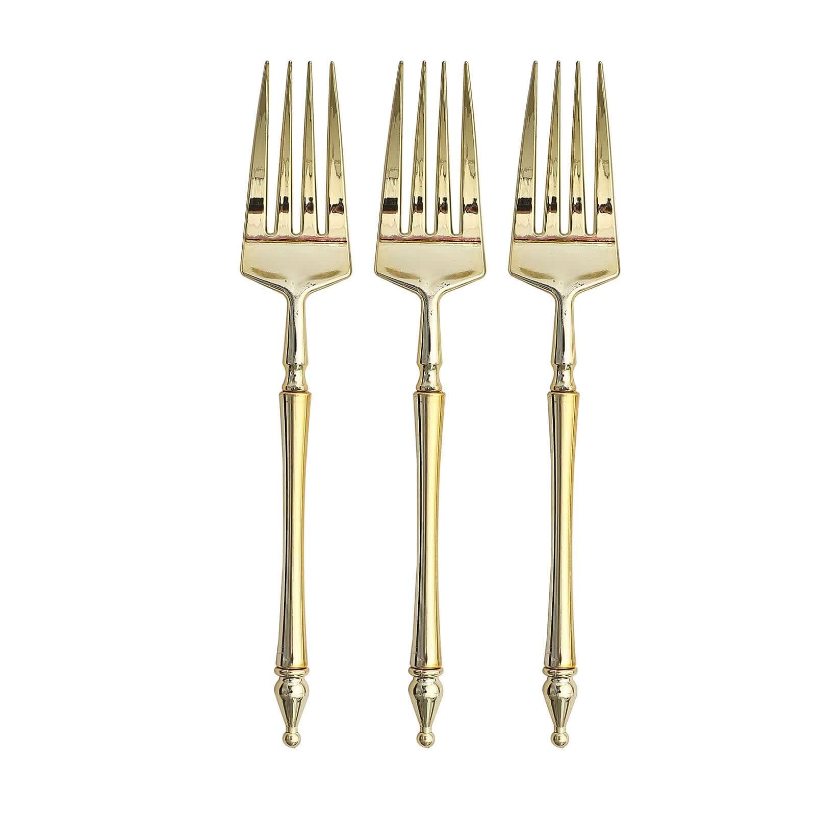 24-Pack Plastic Dessert Forks with Roman Column Handle Gold - European Style Disposable Utensils 6