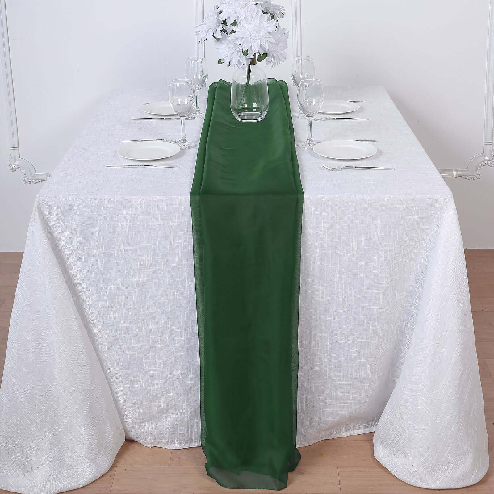 Premium Chiffon 6ft Table Runner Hunter Emerald Green - Flowy & Lightweight Table Decor