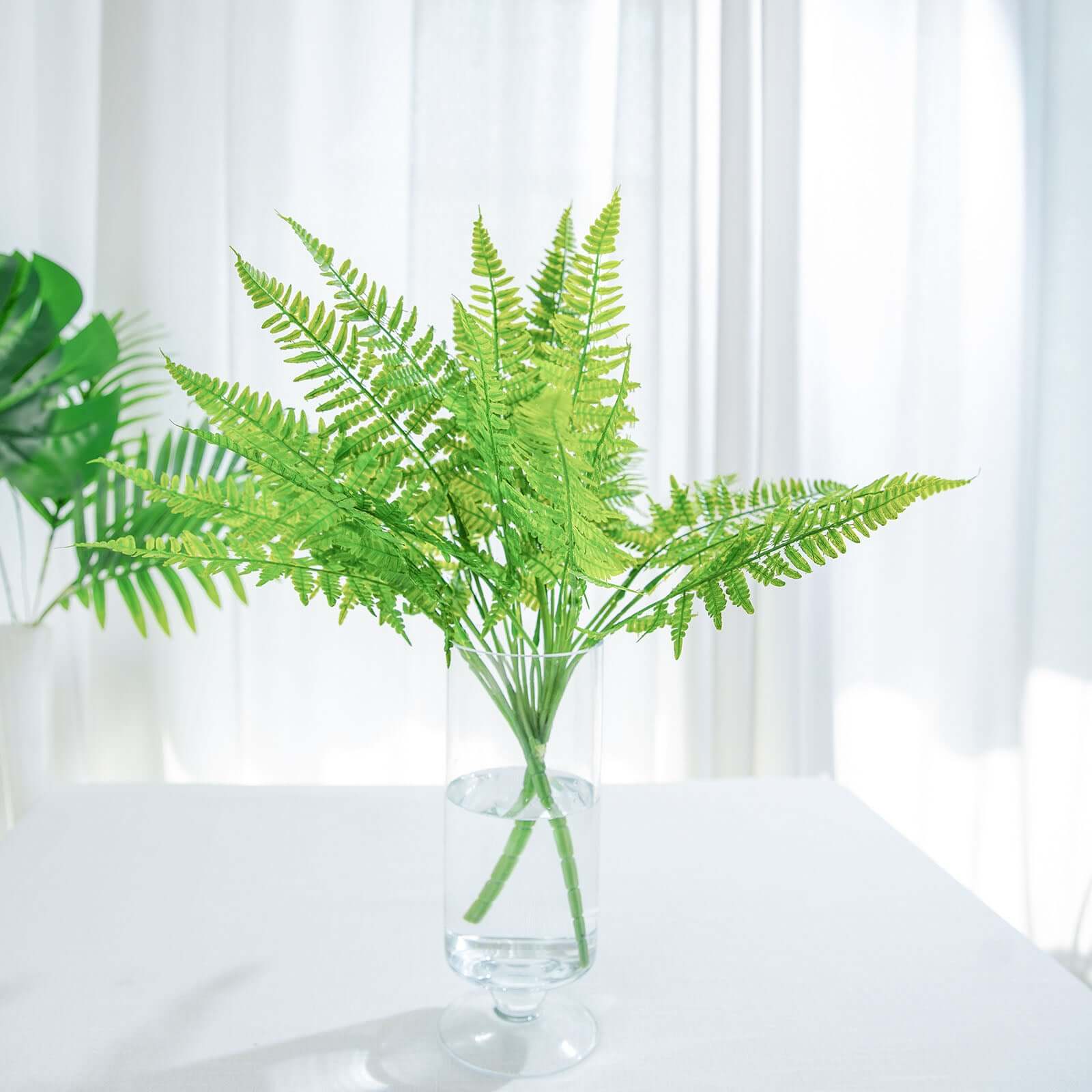 2 Stems 19 Green Artificial Boston Fern Leaf Plant Indoor Faux Spray