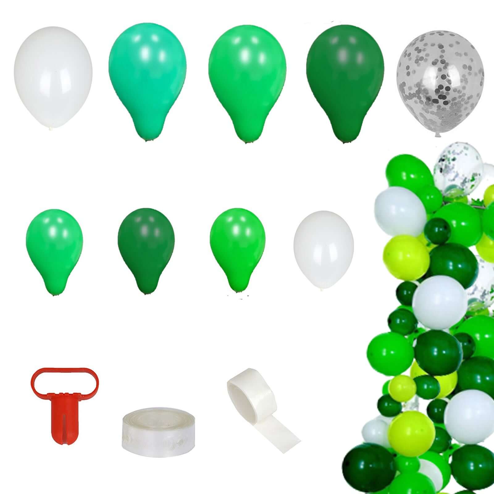 120 Pack Clear, Green and White DIY Balloon Garland Arch Party Kit