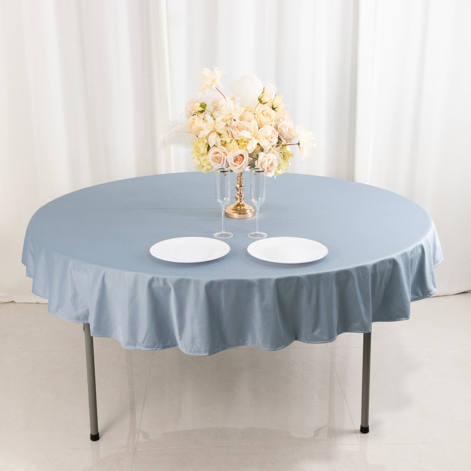 Premium Scuba Round 70 Tablecloth Dusty Blue - Wrinkle Free & Stain Resistant Table Cover