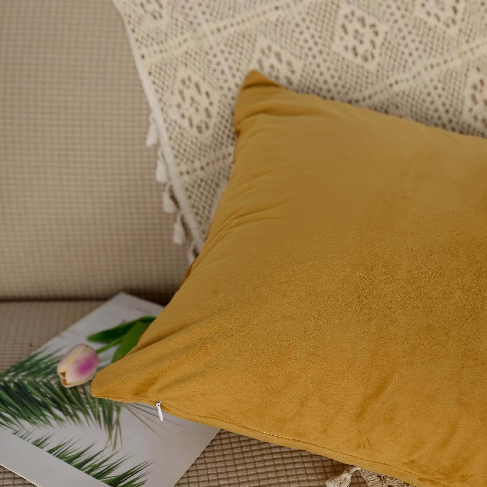 2 Pack 18 Gold Soft Velvet Square Throw Pillow Cover
