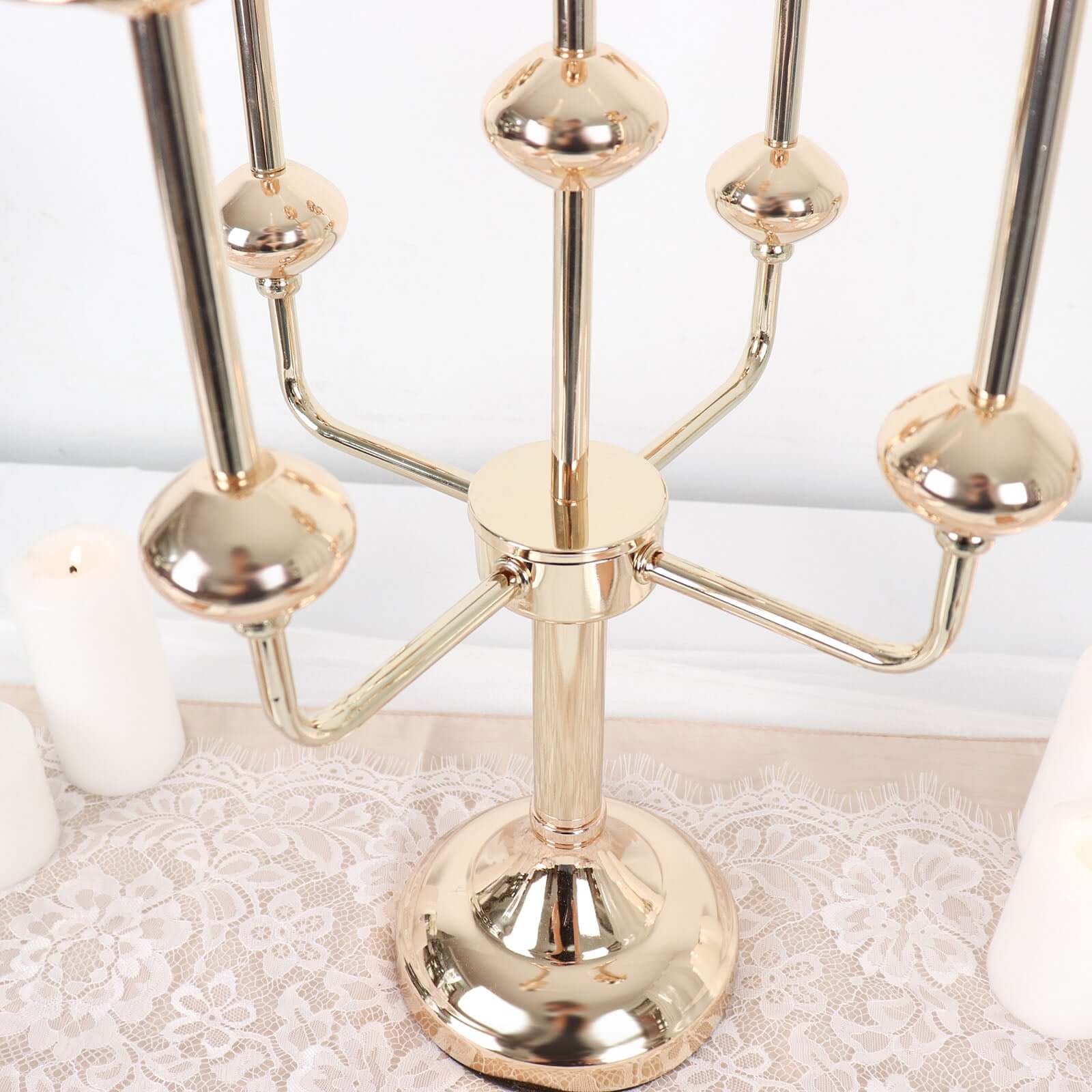 5-Arm Taper Candelabra Wedding Candle Holder Gold Metal Table Display - Perfect for Events 20