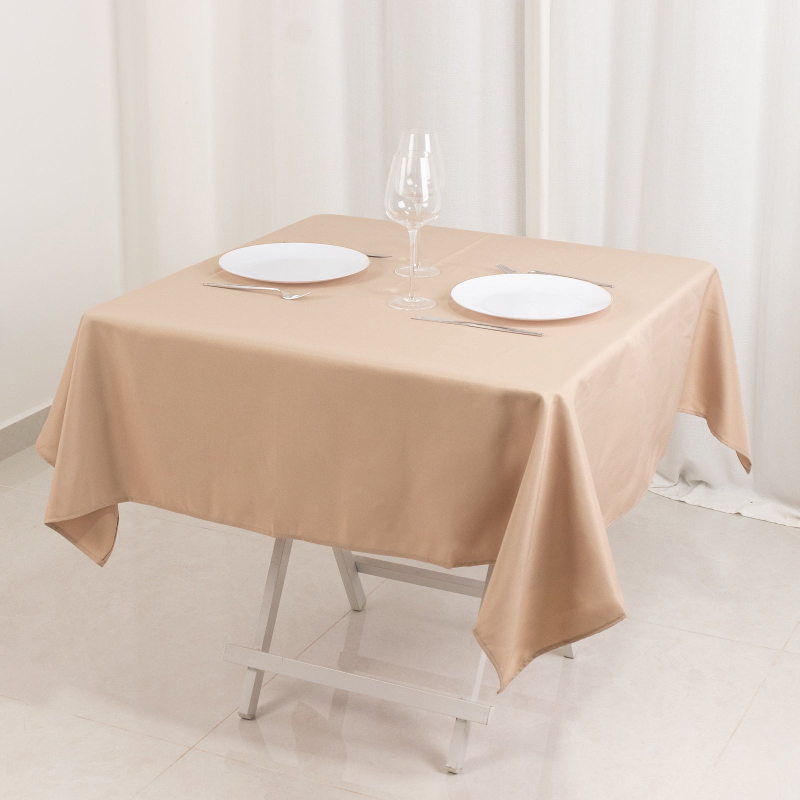 Premium Polyester 54x54 Square Tablecloth Nude - 220GSM Stain and Wrinkle-Resistant Table Cover