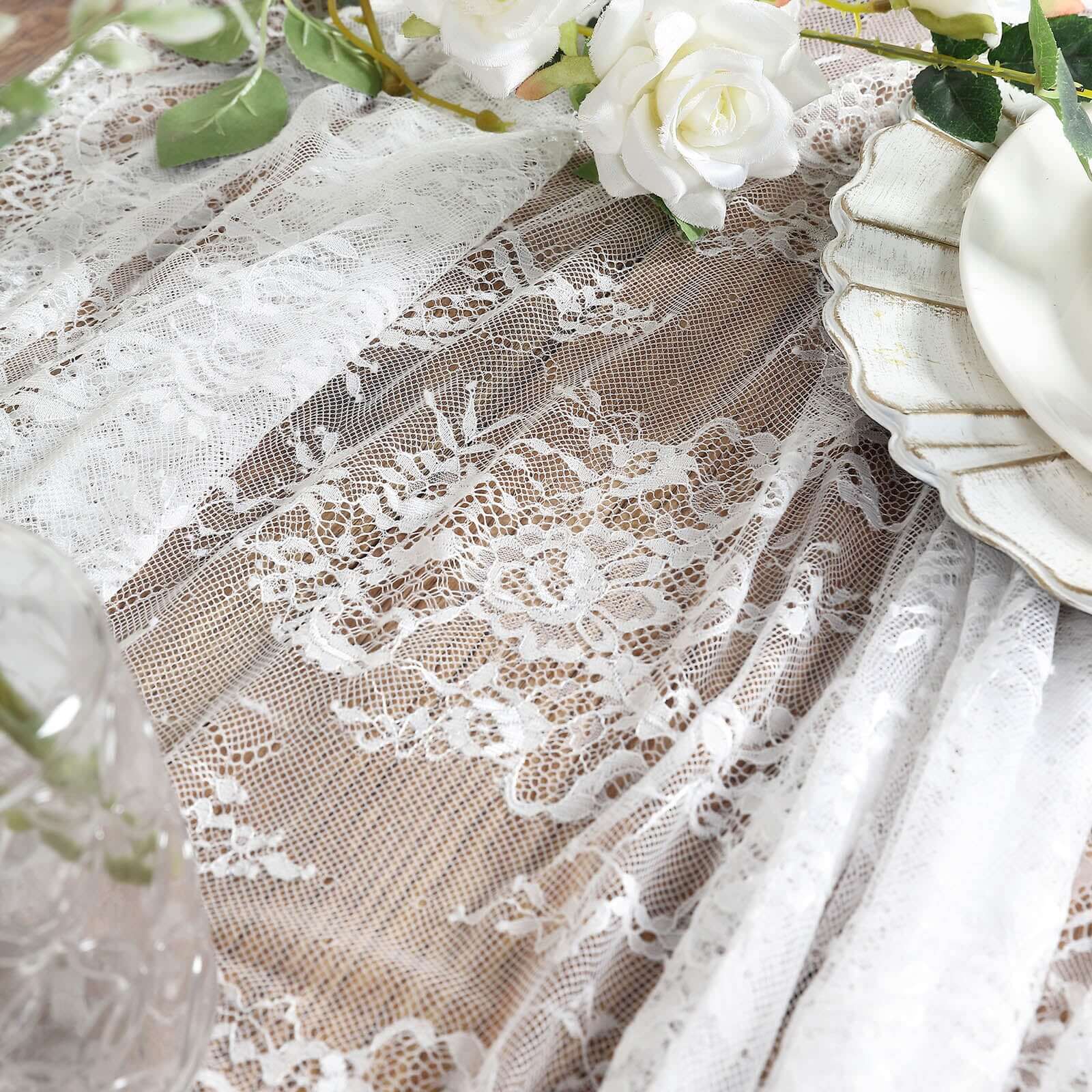 Lace 60x120 Rectangle Tablecloth White - Vintage Lace Design with Scalloped Frill Edges for Refined Occasions