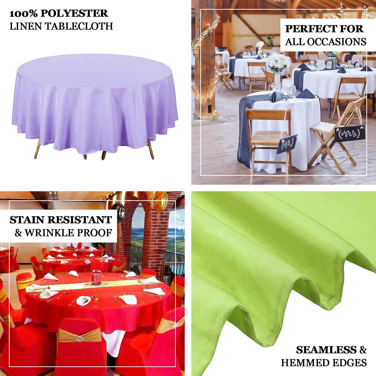 Polyester 90 Round Tablecloth Lavender Lilac - Stain & Wrinkle-Resistant Table Cover