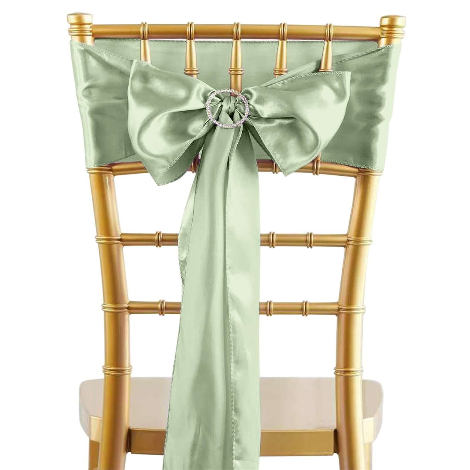 5 Pack Satin Chair Sashes Sage Green - Durable Chair Bows with Shiny Finish 6x106