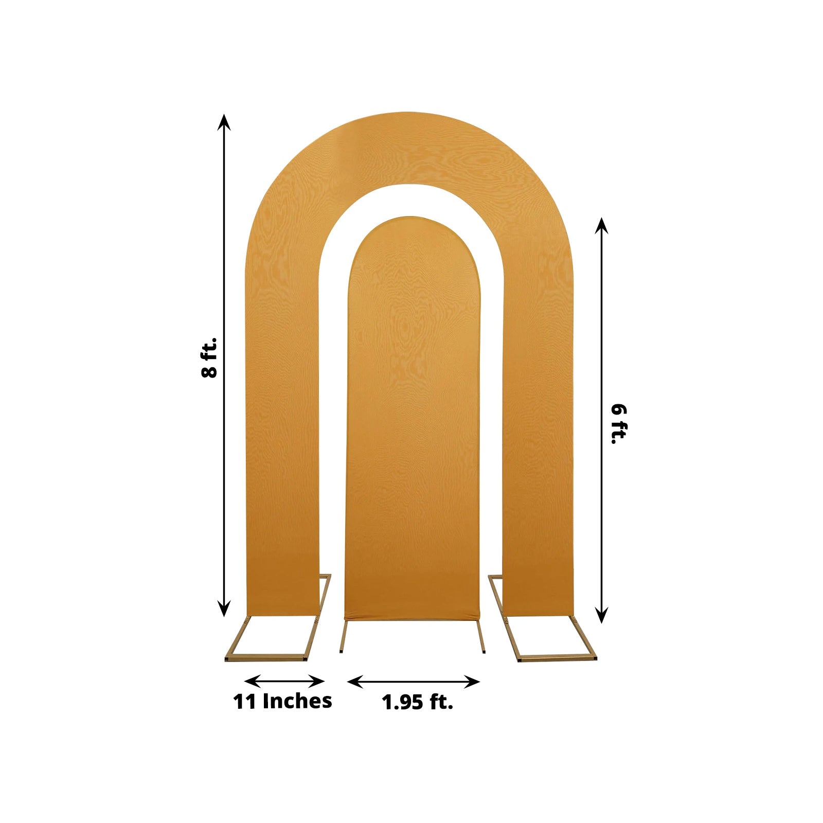 Set of 2 Gold Spandex Fitted Wedding Arch Covers for Round Top and Double Arch Chiara Backdrop Stands - 6ft,8ft