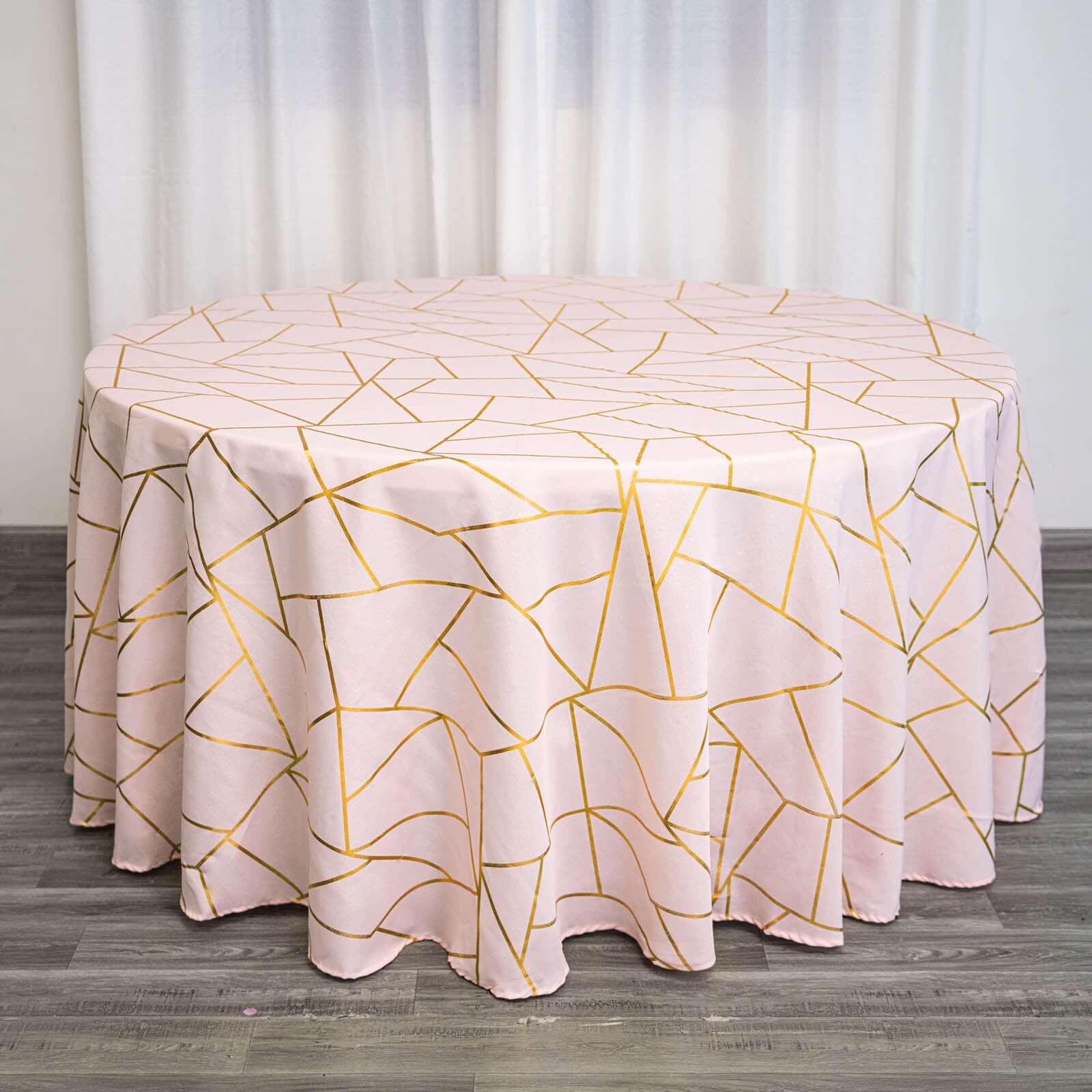 Polyester 120 Round Tablecloth Blush with Gold Foil Geometric Pattern Wrinkle-Resistant Seamless Table Cover