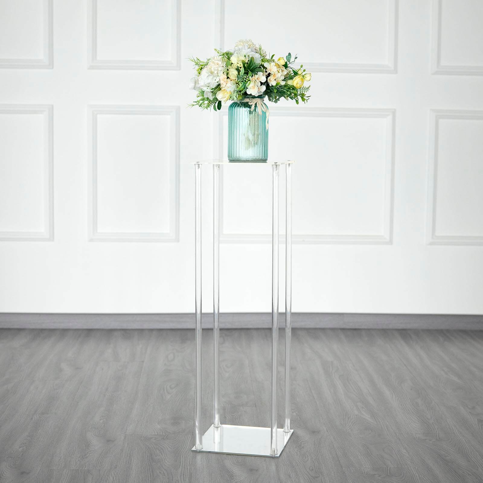 Acrylic Floor Vase Flower Stand with Square Mirror Base Clear - Decorative Wedding Column Centerpiece 32