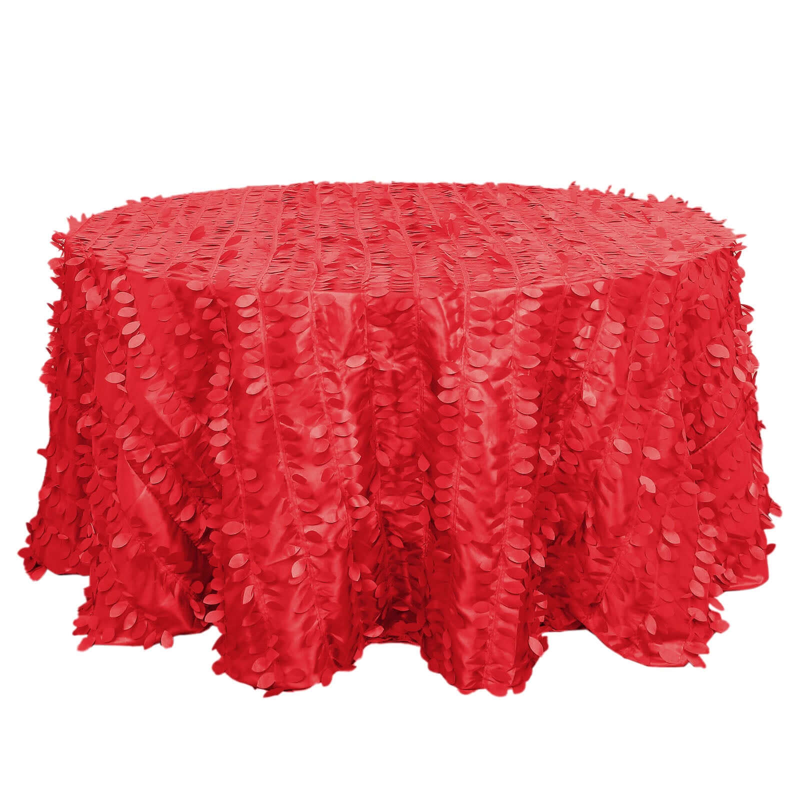 Taffeta 132 Round Tablecloth Red Leaf | 3D Leaf Petal Design Seamless Table Cover