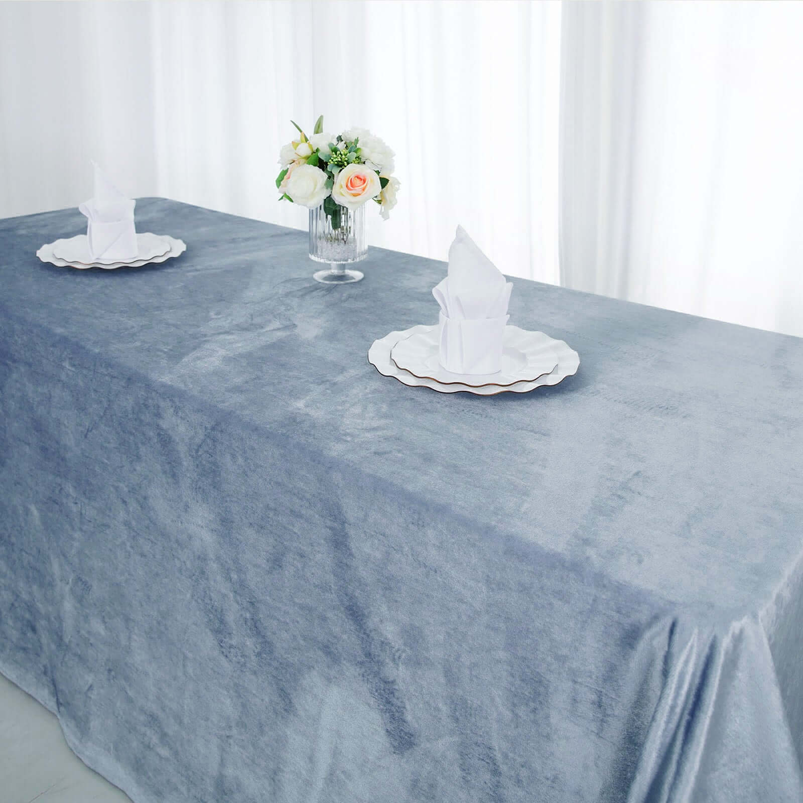 Premium Velvet 90x132 Rectangle Tablecloth Dusty Blue - Reusable Soft & Seamless Table Cover