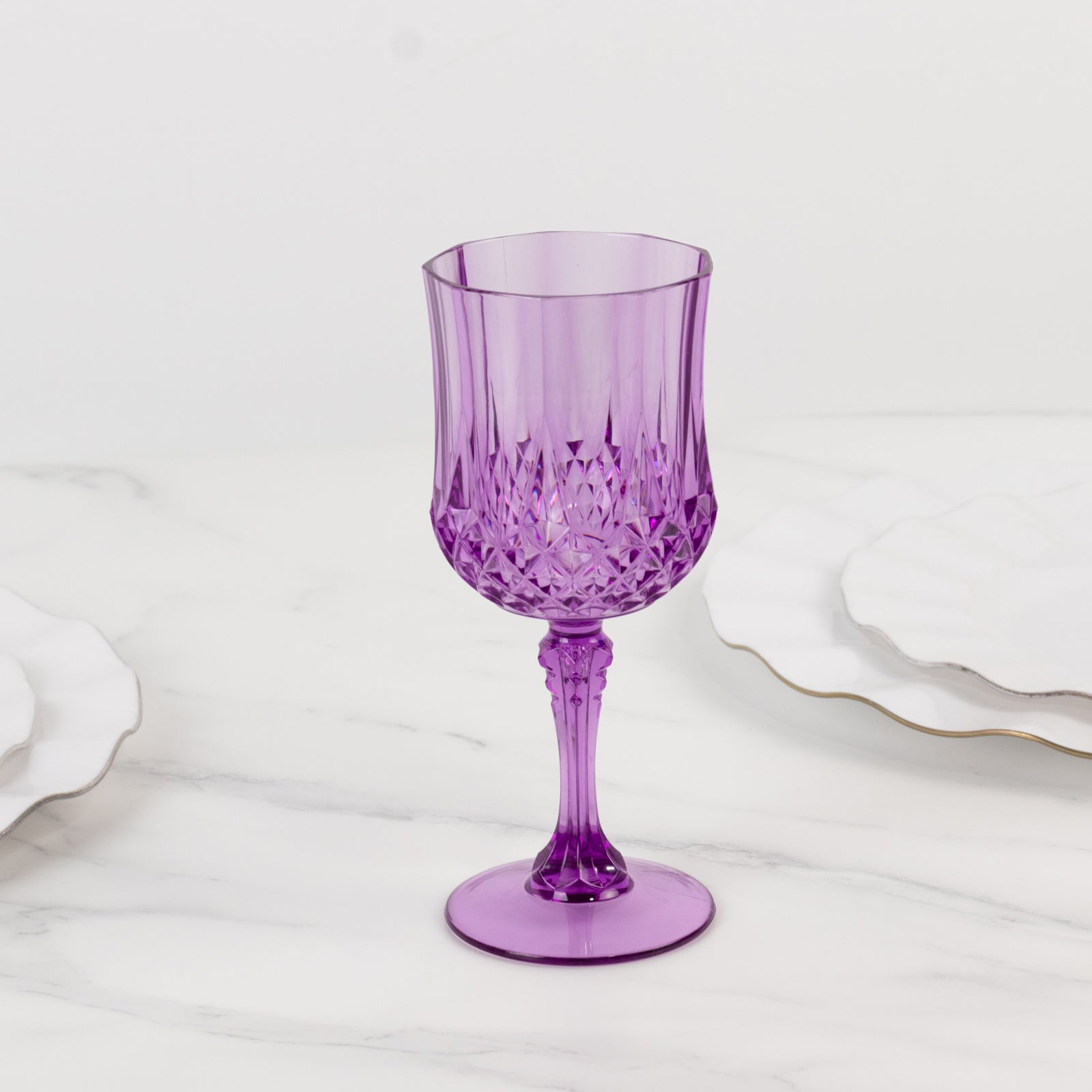 6-Pack Plastic Cocktail Goblets Purple Transparent Crystal Cut - Shatterproof Drinkware 8oz