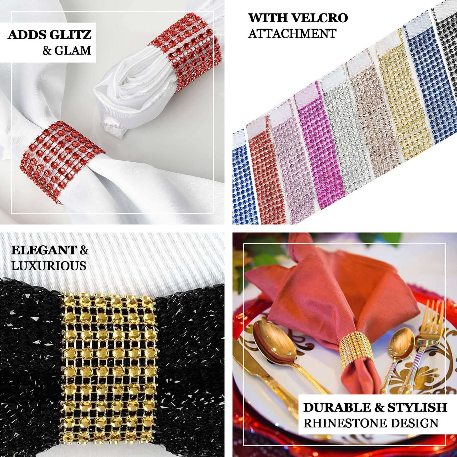 10 Pack Rhinestone Napkin Rings with Velcro Brooch Buckle Antique Gold - Stylish Design for Chair Sashes