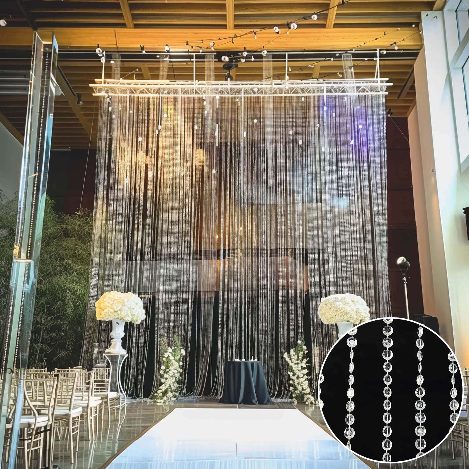 Acrylic Crystal Beaded Curtain with Fabric Rod Pocket, 43 Strands Room Divider Clear Diamond Cut Beads Doorway String Curtain - 5ftx16ft