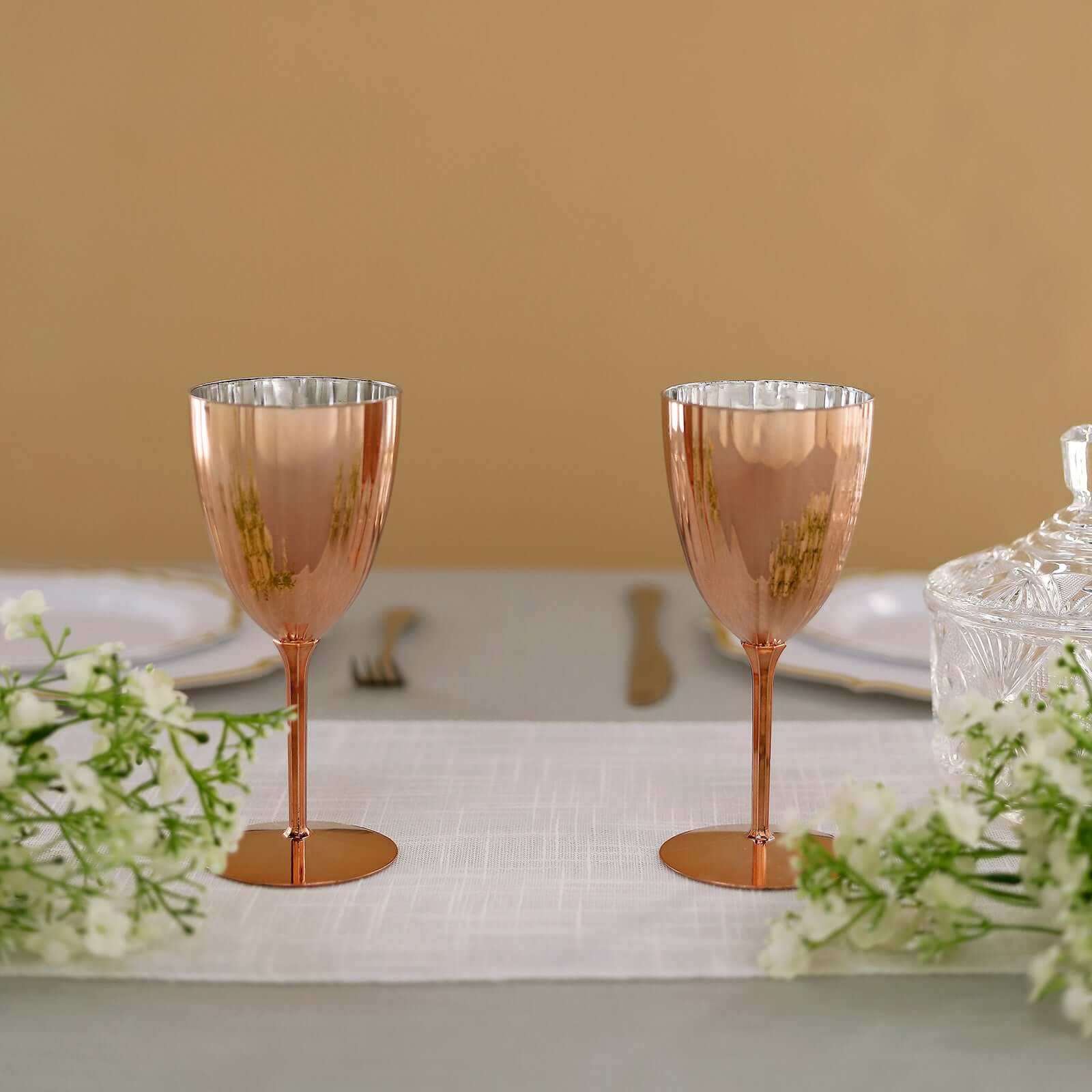 6-Pack Plastic Wine Glasses in Metallic Rose Gold - Classy Disposable Goblets for Parties, Receptions & Banquets 8oz