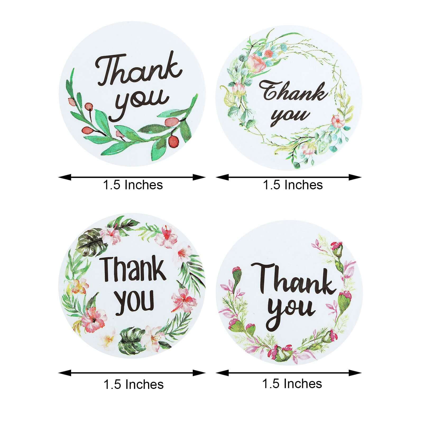 500Pcs 1.5 Thank You Black Print and Floral Design Stickers Roll, DIY Envelope Seal Labels - Round Assorted Designs