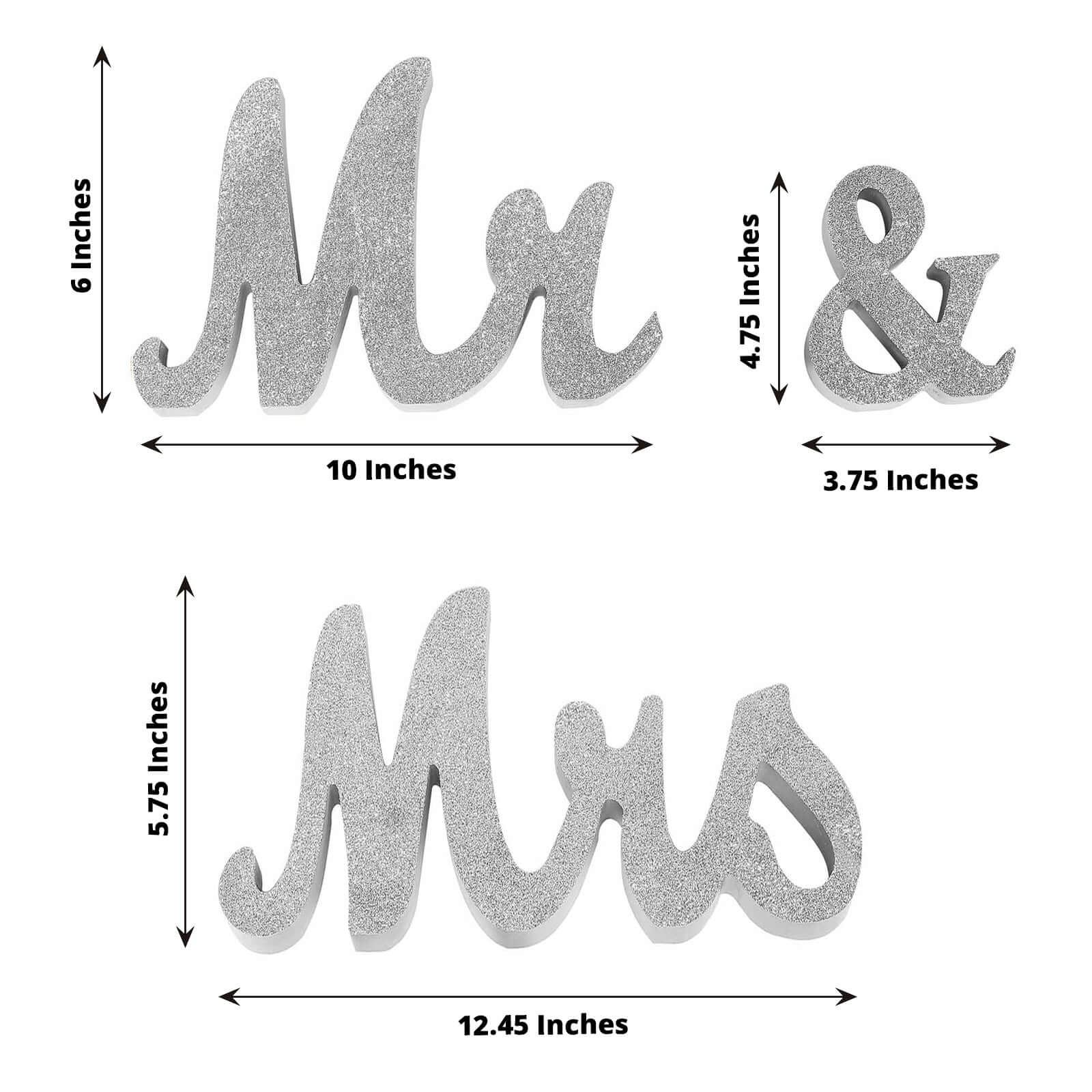Wooden Mr & Mrs Freestanding Letters Silver Glittered - Rustic Glam Wedding Table Display Signs