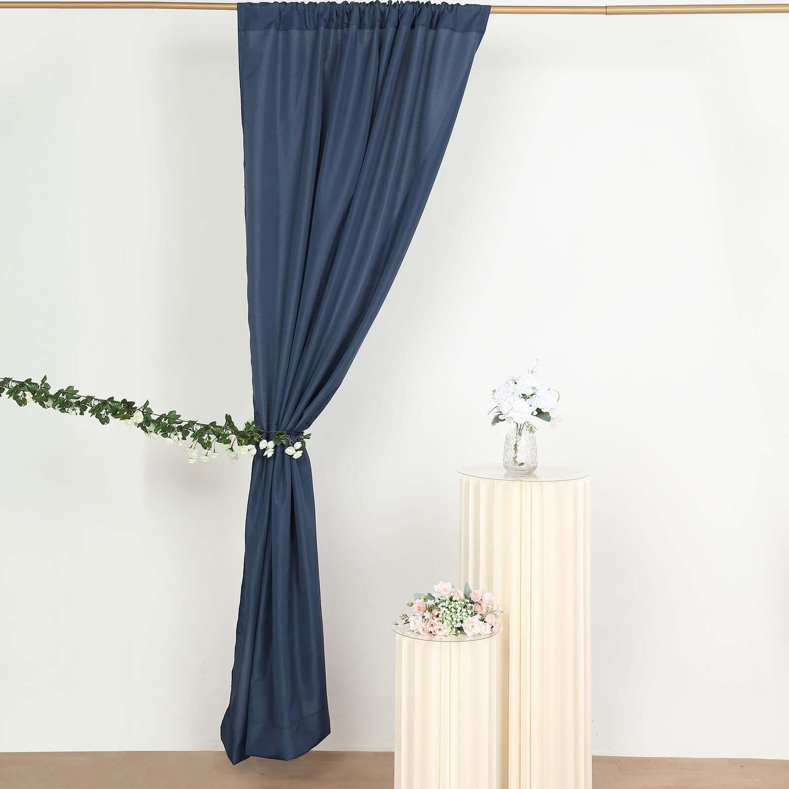 2 Pack Navy Blue Polyester Event Curtain Drapes, 10ftx8ft Backdrop Event Panels With Rod Pockets 130 GSM