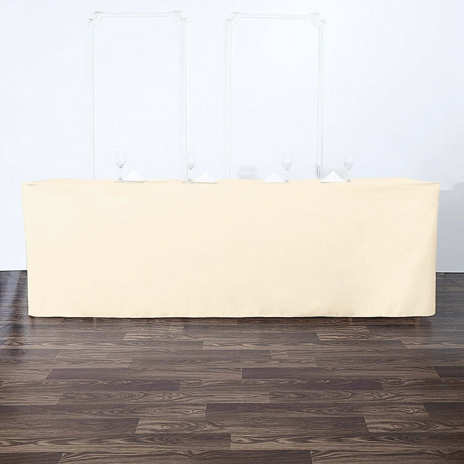 Fitted Polyester 96x30 Rectangle Tablecloth Beige - Durable and Easy to Maintain Table Cover