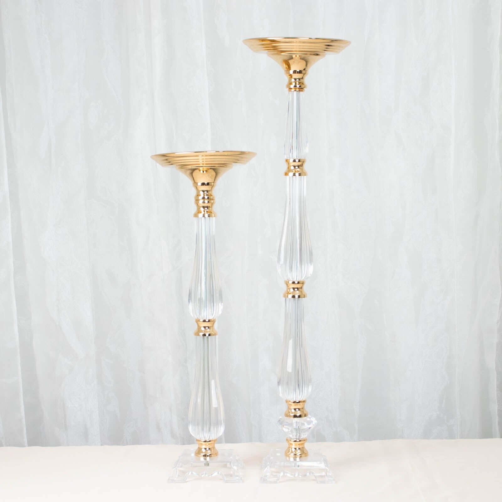 Acrylic Crystal Pillar Candle Stand Gold/Clear - Table Centerpiece and Wedding Flower Bowl Pedestal 24