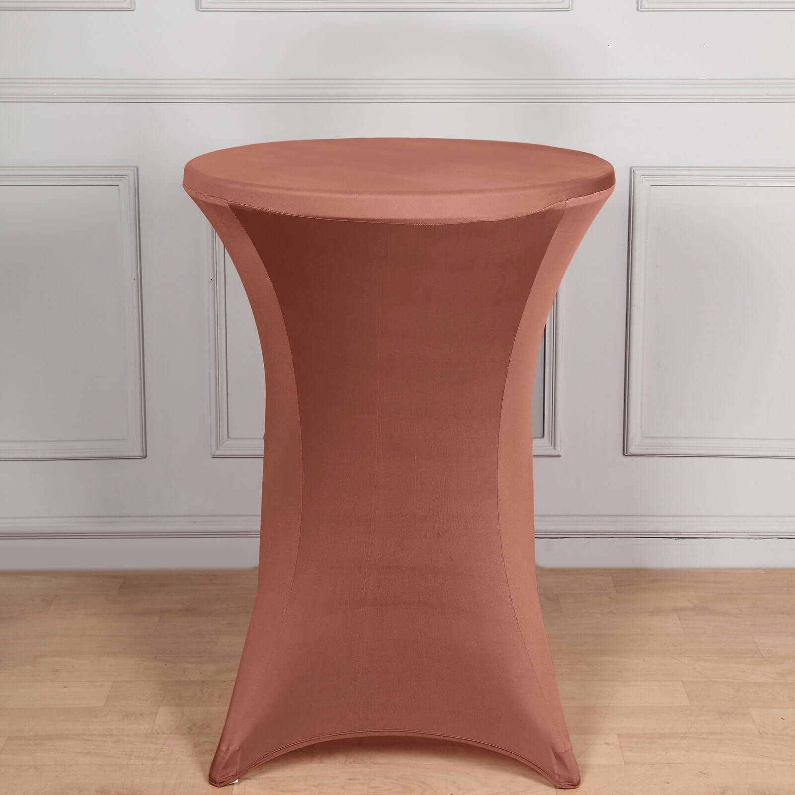 Spandex 24-32 Round Cocktail Table Cover Terracotta (Rust) - Easy to Maintain Stretch Fitted Highboy Tablecloth