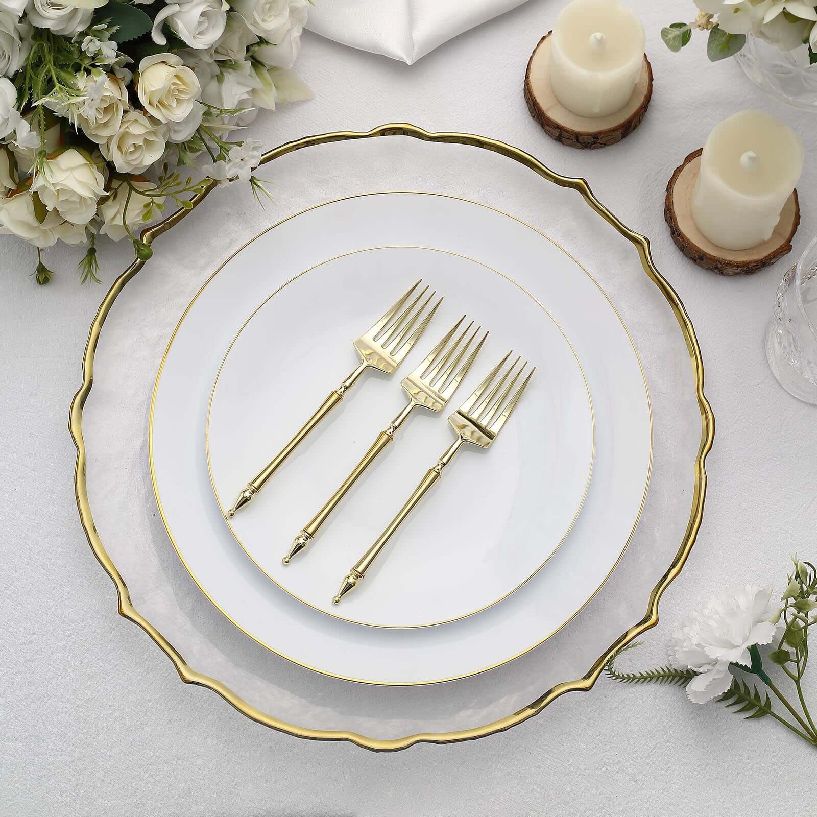 24-Pack Plastic Dessert Forks with Roman Column Handle Gold - European Style Disposable Utensils 6