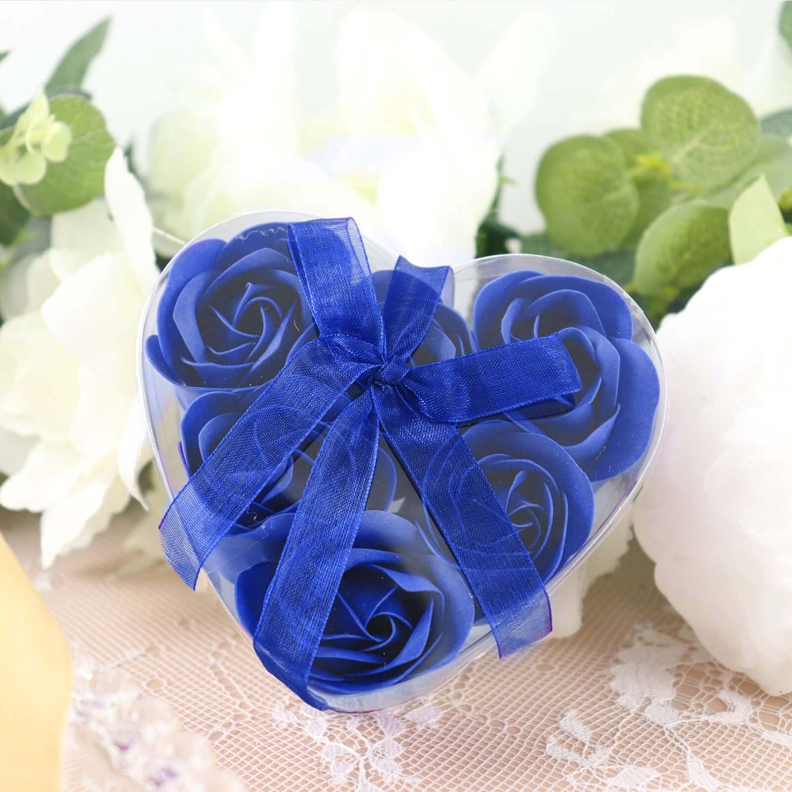 4 Pack 24 Pcs Royal Blue Scented Rose Soap Heart Shaped Party Favors With Gift Boxes And Ribbon