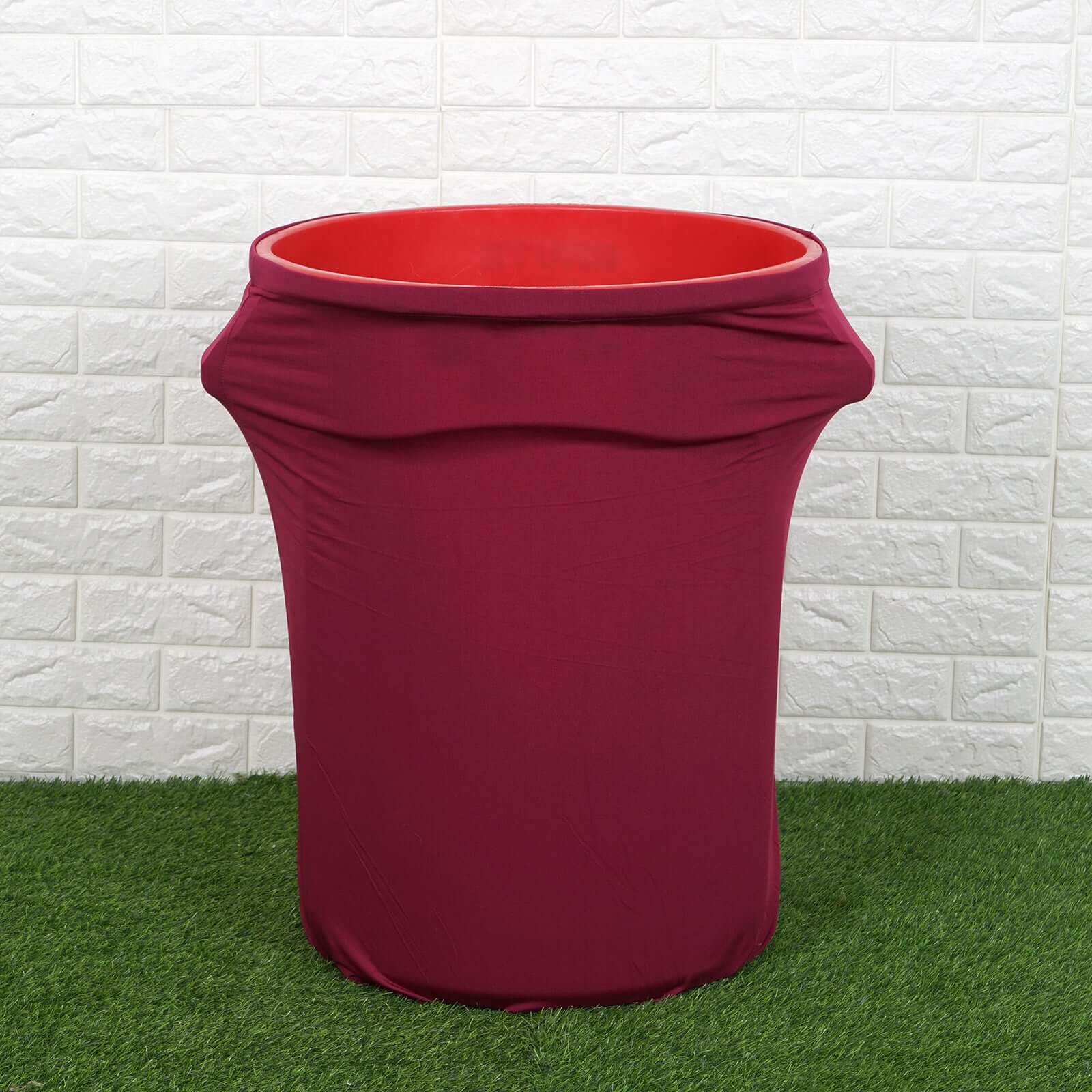 41-50 Gallons Burgundy Stretch Spandex Round Trash Bin Container Cover