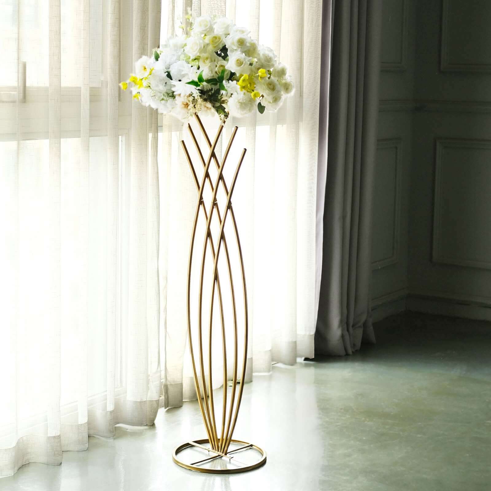 4ft Tall Gold Metal Wired Mermaid Tail Flower Frame Stand, Floral Display Wedding Centerpiece