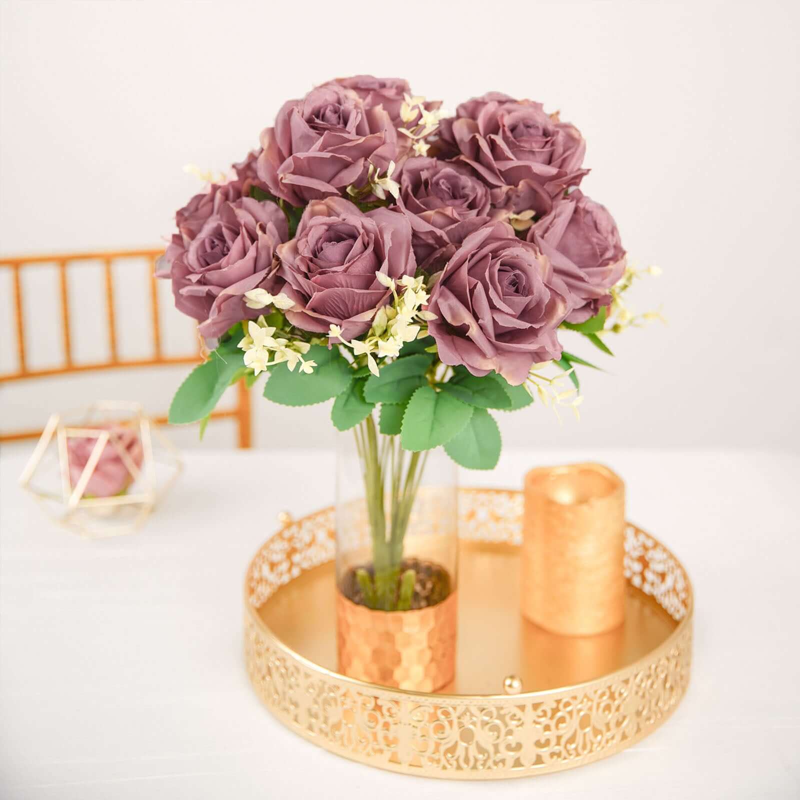 2 Bushes 18 Real Touch Dusty Rose Artificial Rose Flower Bouquet, Silk Long Stem Flower Arrangements