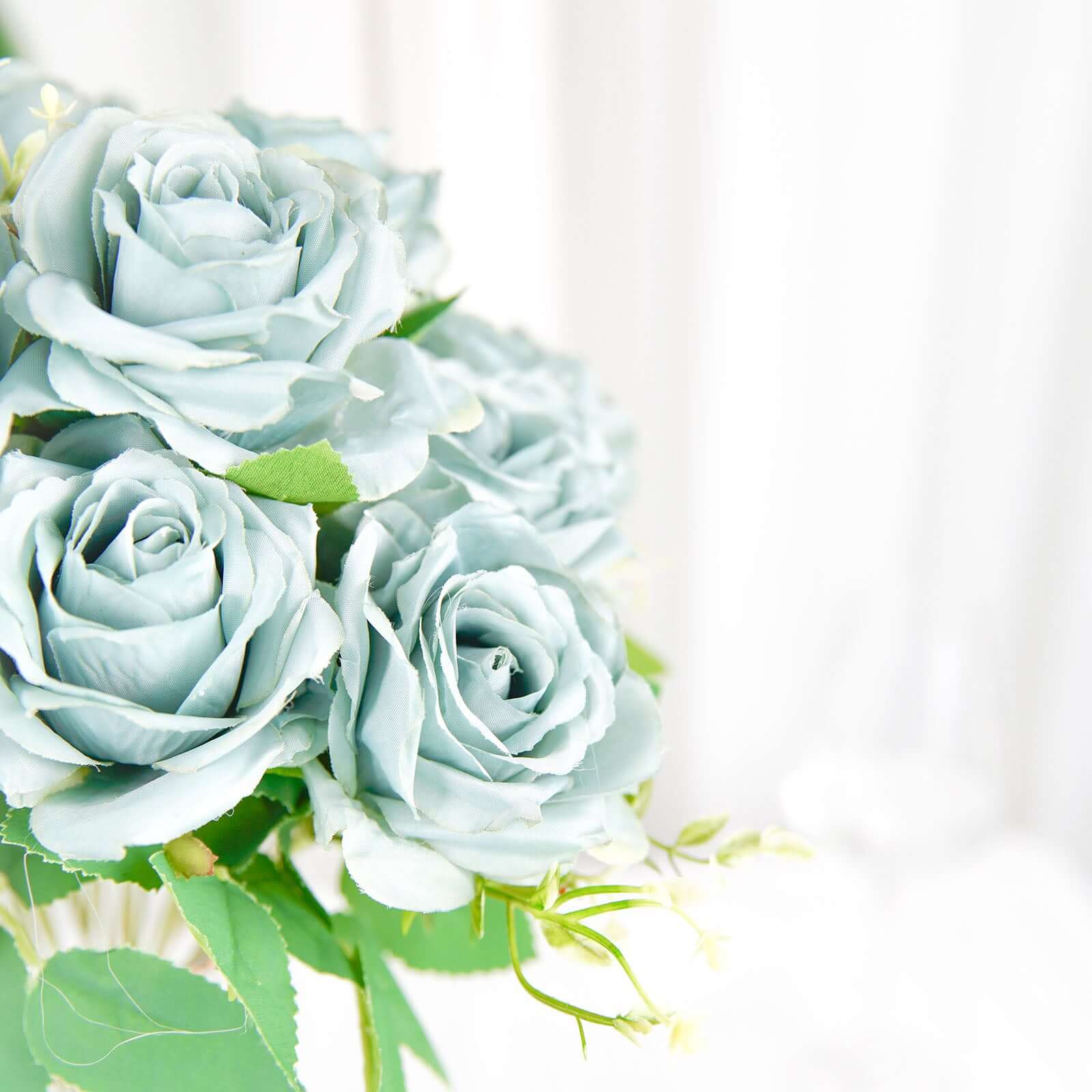 2 Bushes 18 Real Touch Dusty Blue Artificial Rose Flower Bouquet, Silk Long Stem Flower Arrangements