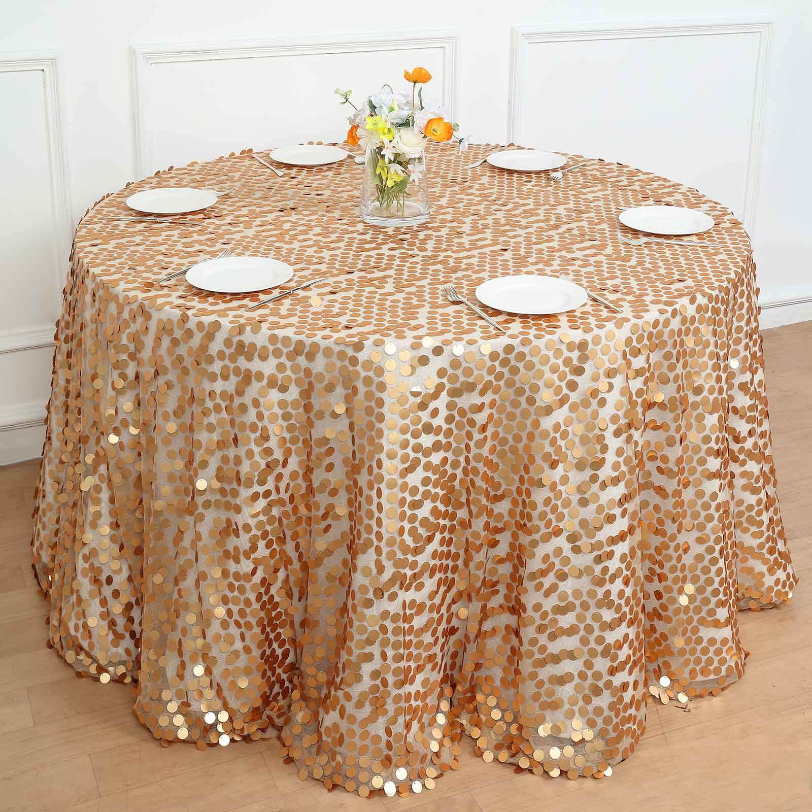 Sequin 120 Round Tablecloth Matte Champagne - Seamless Big Payette Table Cover
