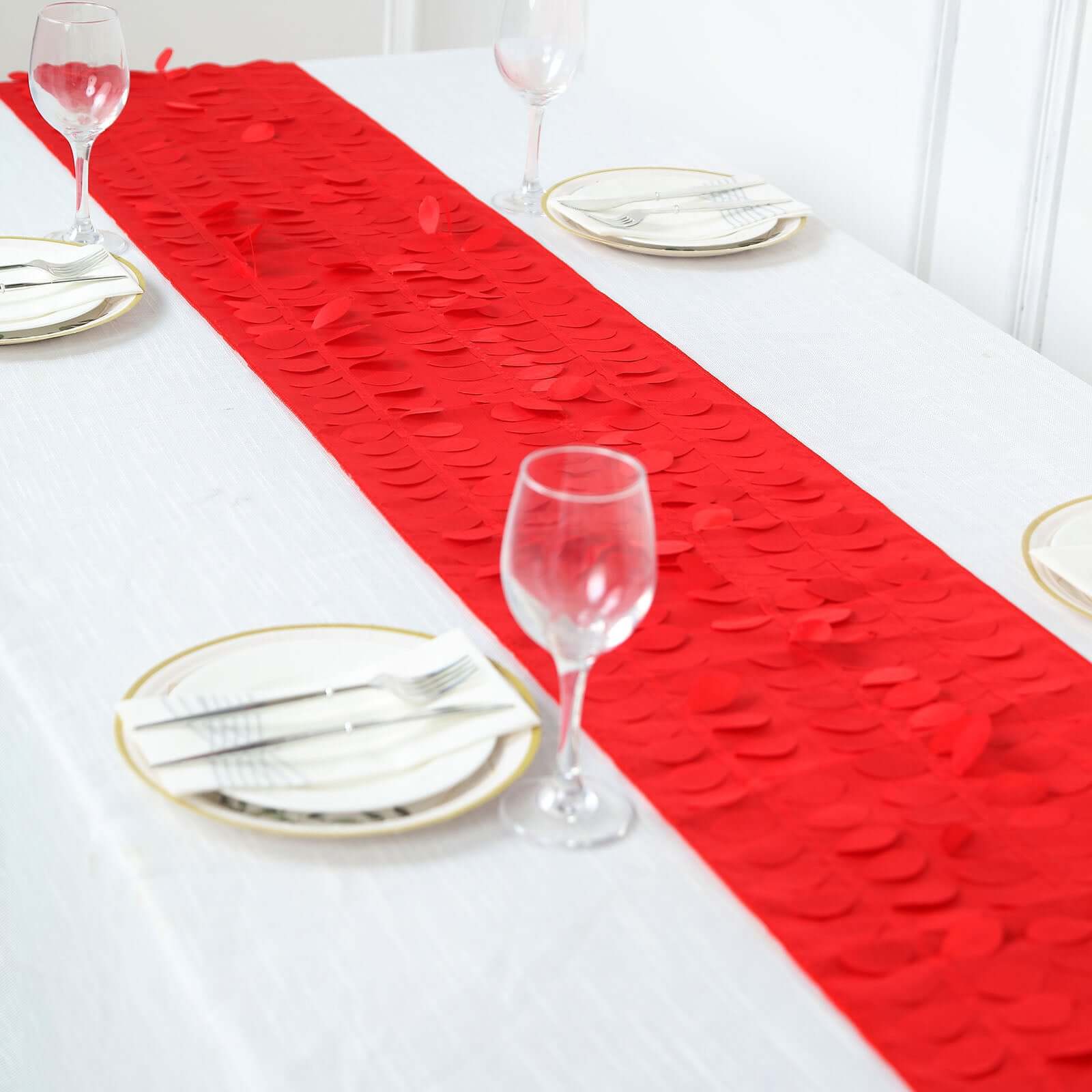 Taffeta Fabric 12x108 Table Runner Red - 3D Leaf Petal Design