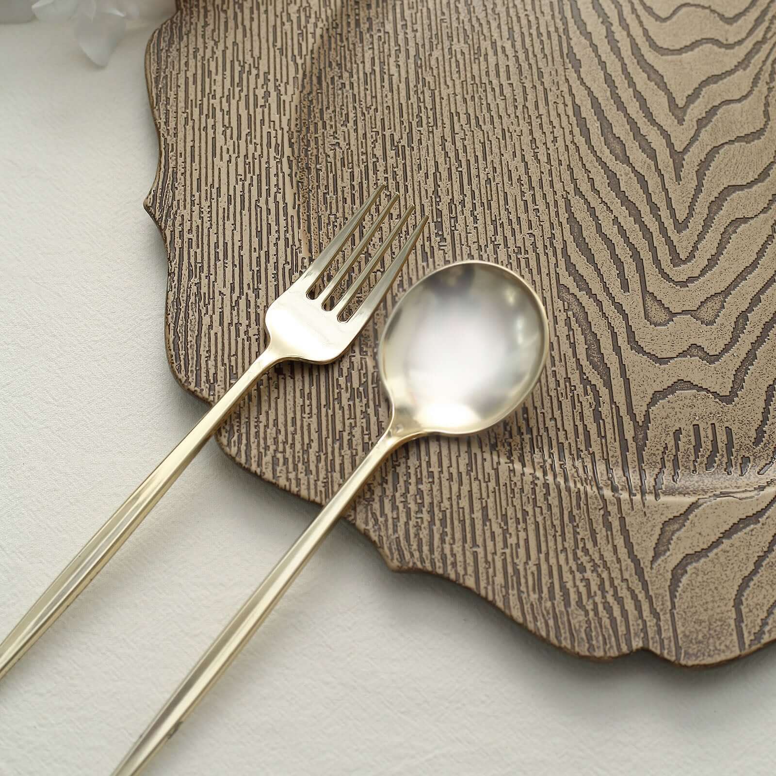6-Pack Acrylic Round Charger Plates 13 in Rustic Natural with Wood Grain Scalloped Rim, Decorative Dinner Party Charger Tableware
