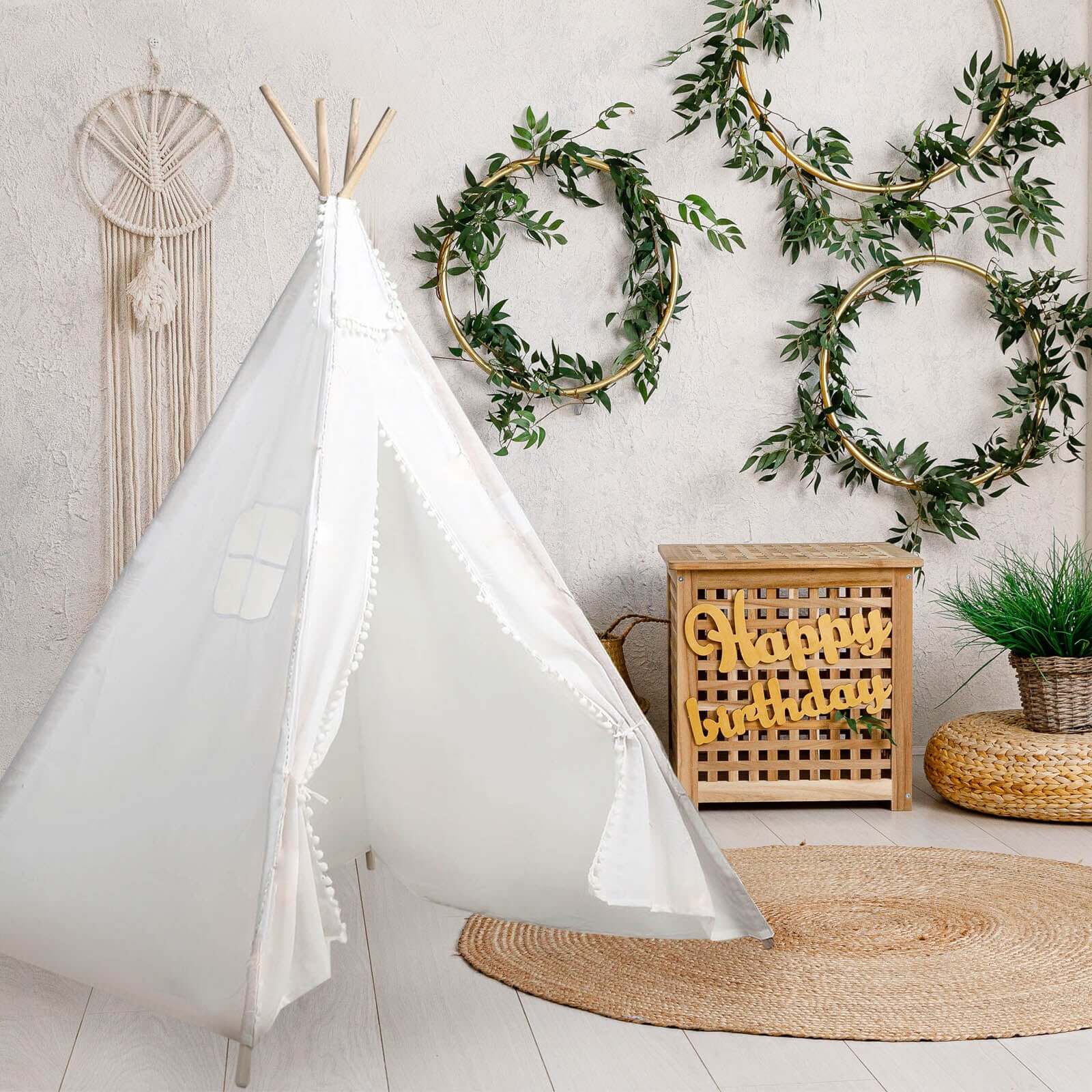 5ft Kids Linen Teepee Play Tent, Toddler Indoor Outdoor Playhouse With Window