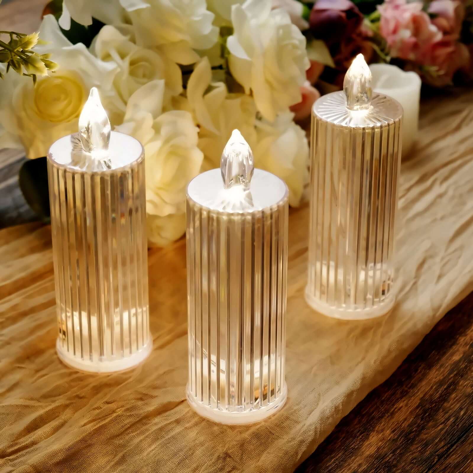 3-Pack LED Flameless Candle Lamps Diamond Acrylic Design Clear Warm White - Battery Operated Pillars 6