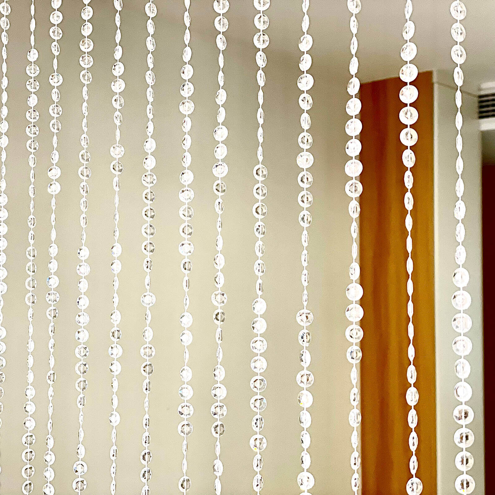 Acrylic Crystal Beaded Curtain with Fabric Rod Pocket, 43 Strands Room Divider Clear Diamond Cut Beads Doorway String Curtain - 5ftx16ft