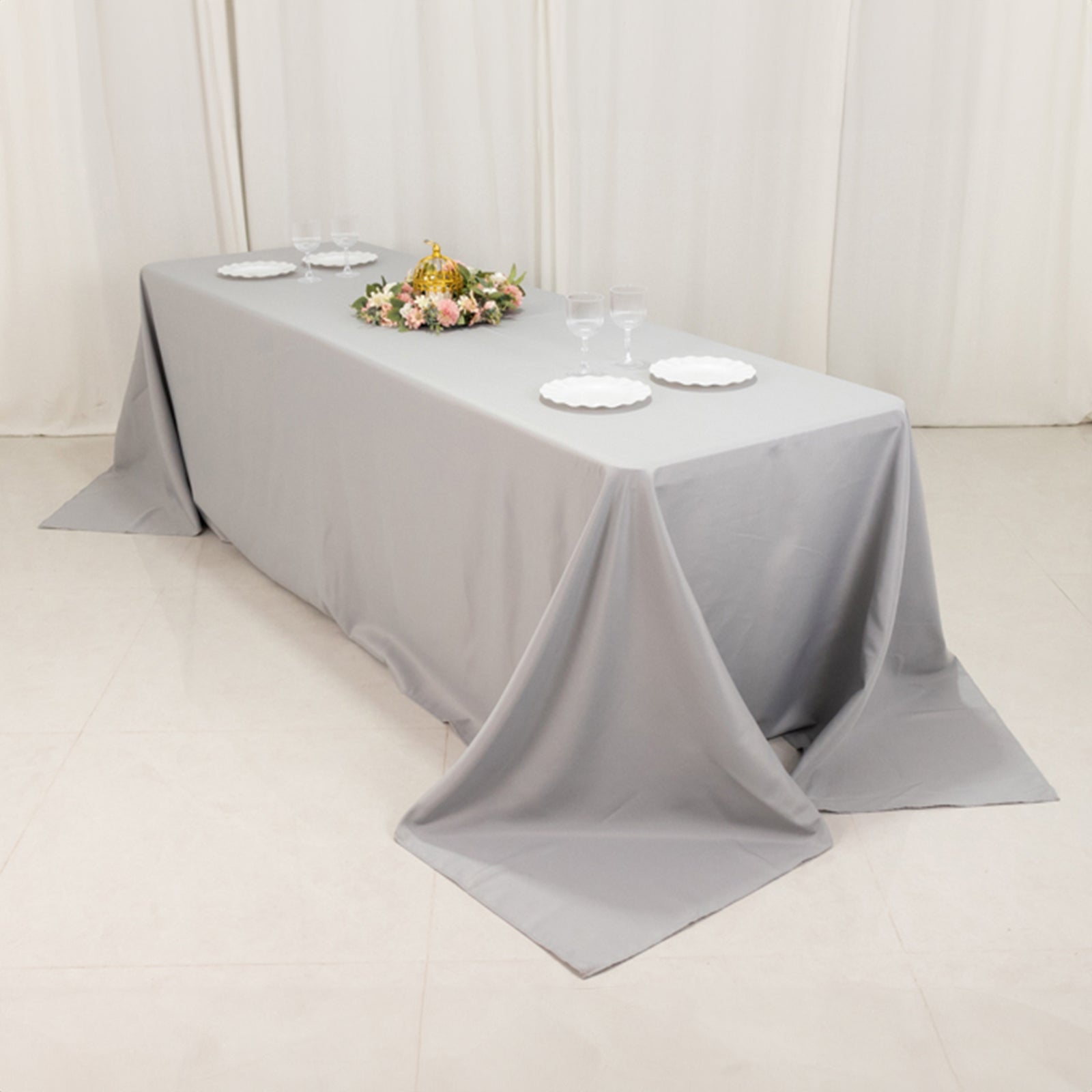 Premium Polyester 90x156 Rectangle Tablecloth Silver - Seamless 220GSM Stain-Resistant Table Cover