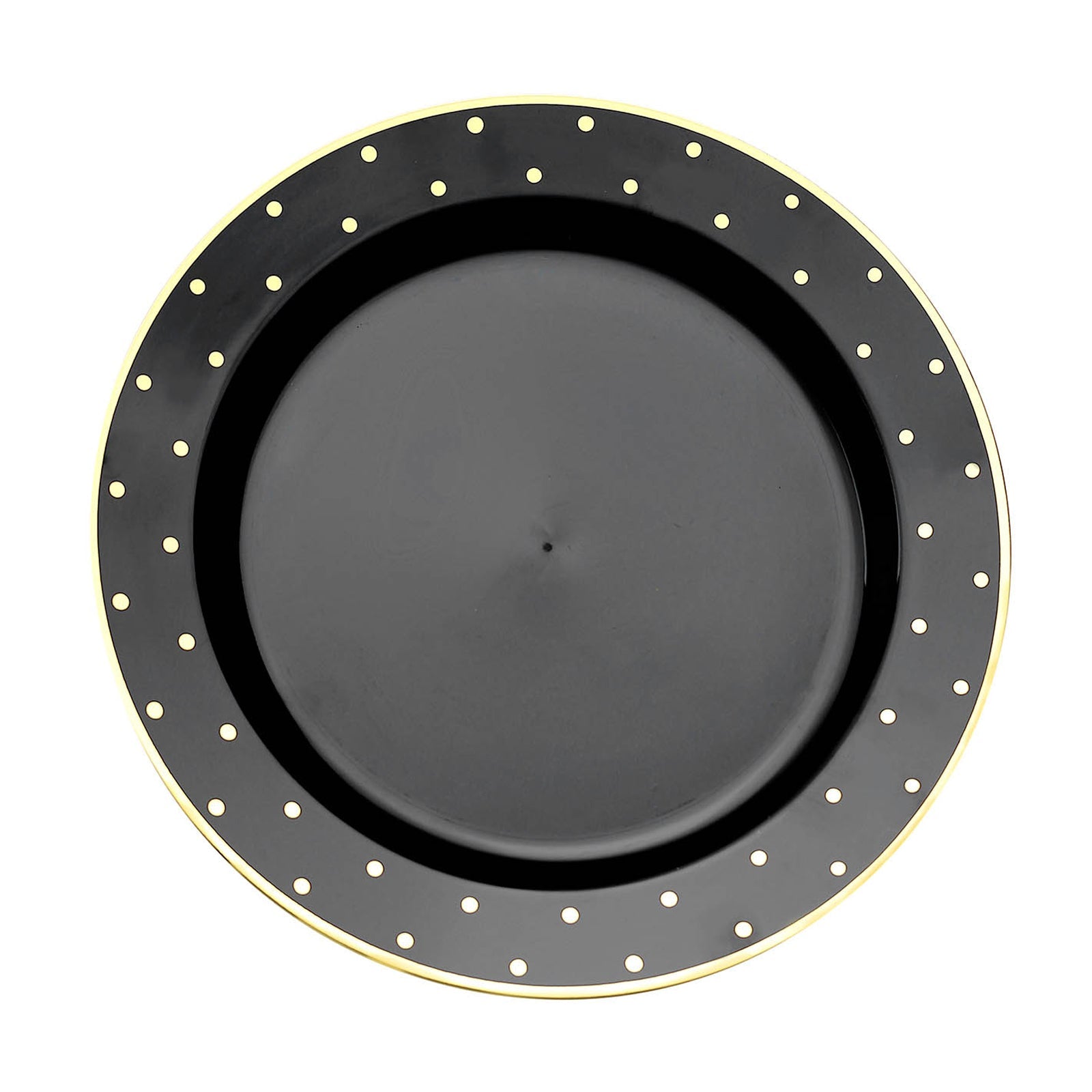 10 Pack 10 Black With Gold Dot Rim Plastic Dinner Plates, Round Disposable Tableware Plates