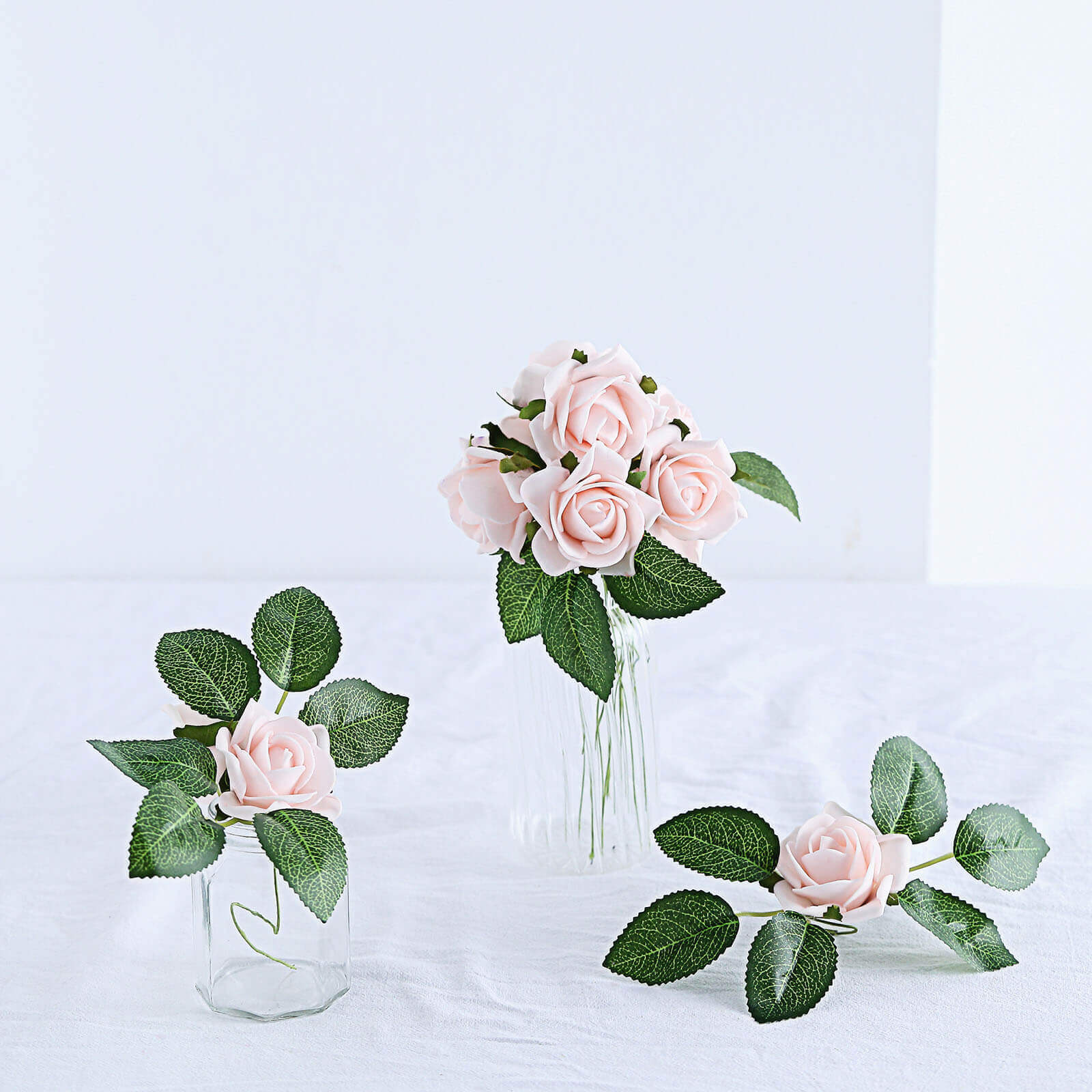 24 Roses 2 Blush Artificial Foam Flowers With Stem Wire and Leaves