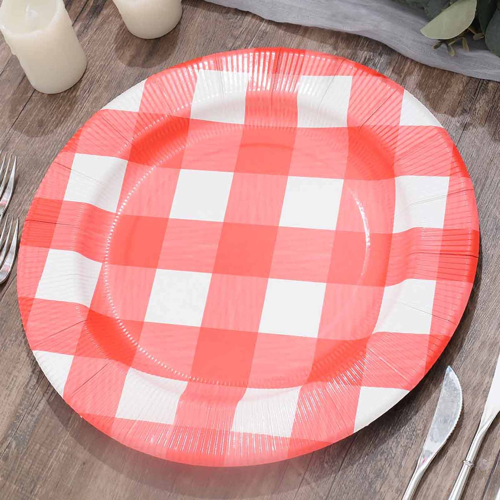 10-Pack Disposable Table Placemats in Red/White with Buffalo Plaid Design - Checkered 50GSM Cardboard Placemats 13