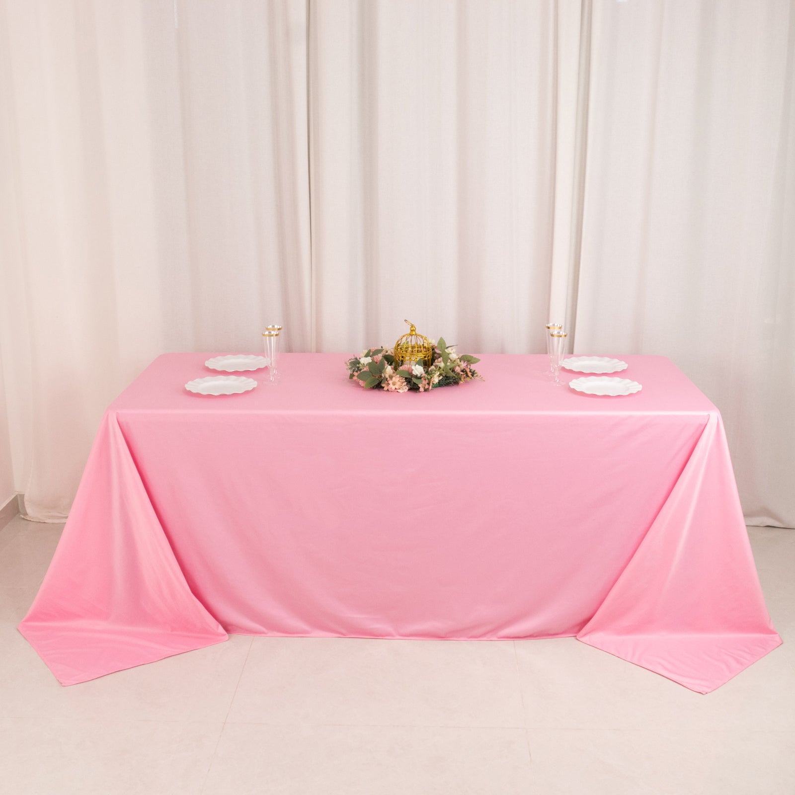 Premium Scuba Rectangular 90x132 Tablecloth Pink - Wrinkle Free, Stain Resistant & Seamless Table Cover