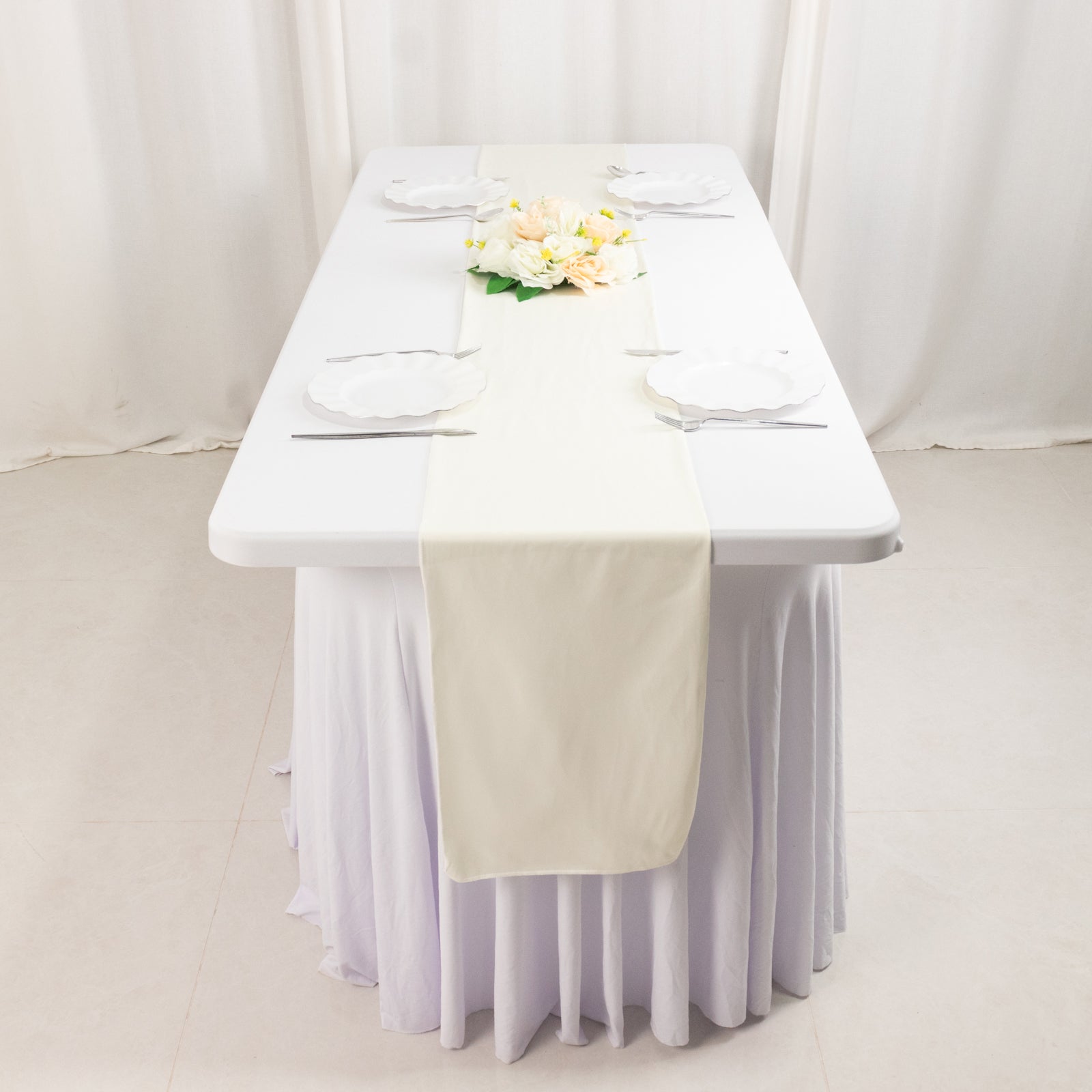 Premium Scuba Polyester 12x108 Table Runner Ivory - Wrinkle-Free Table Linen