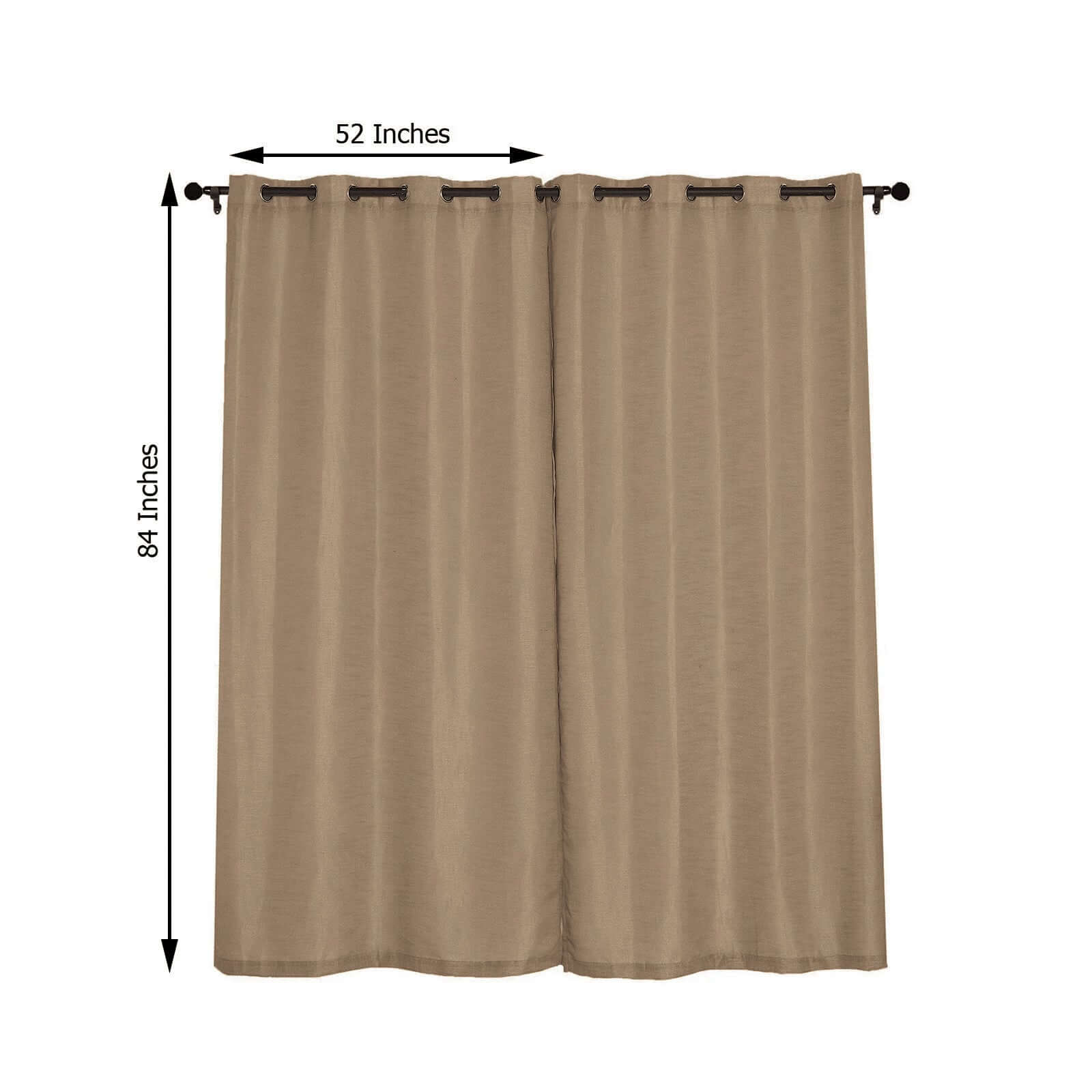 2 Pack Handmade Taupe Faux Linen Curtains 52x84, Curtain Panels With Chrome Grommets