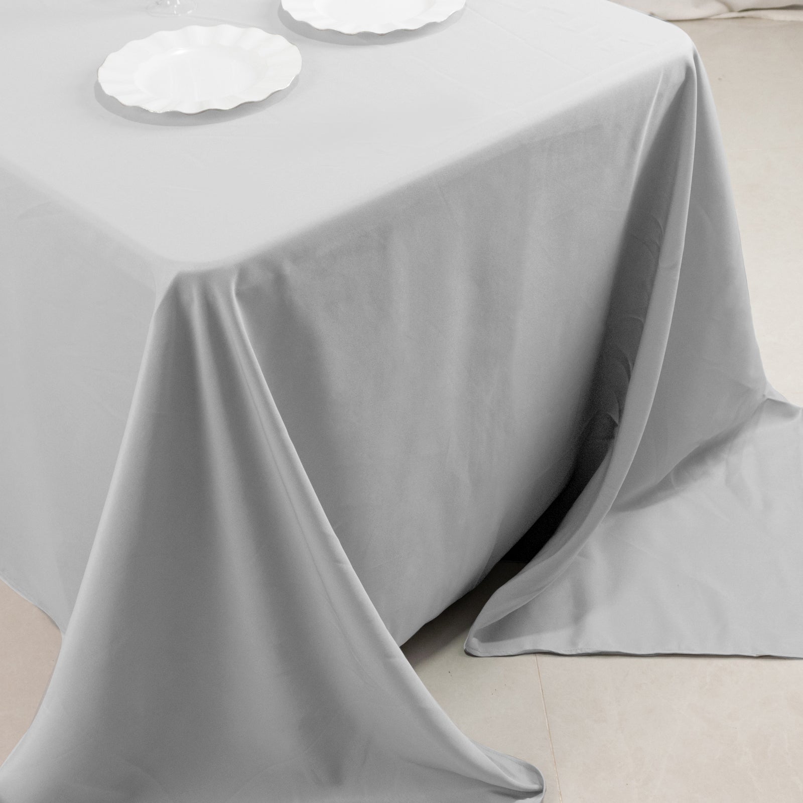 Premium Polyester 90x132 Rectangle Tablecloth Silver - Seamless 220GSM Stain-Resistant Table Cover