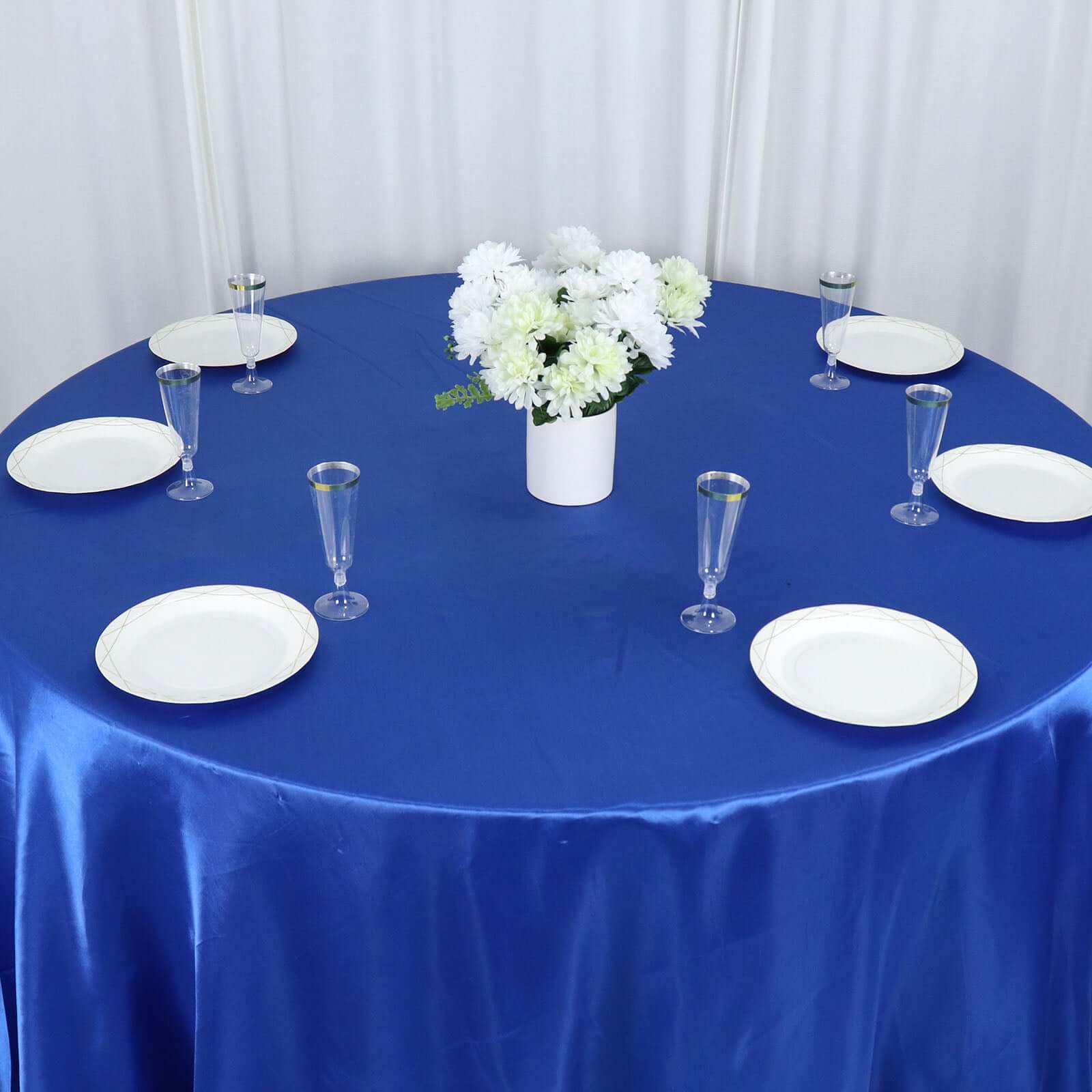 Satin 132 Round Tablecloth Royal Blue - Stylish Seamless Table Cover